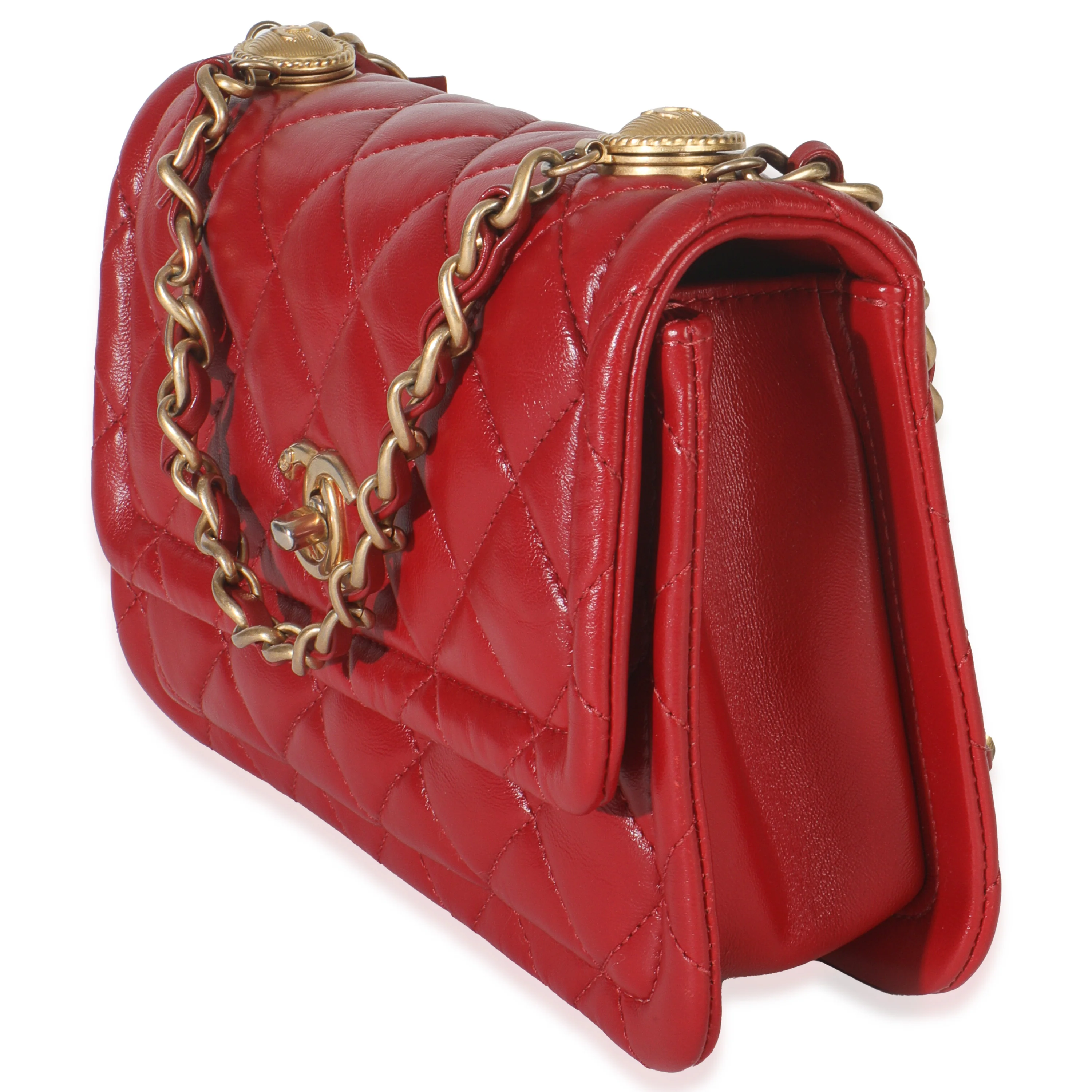 Red Quilted Puffy Calfskin Small Twist Your Buttons Flap Bag - Image 2
