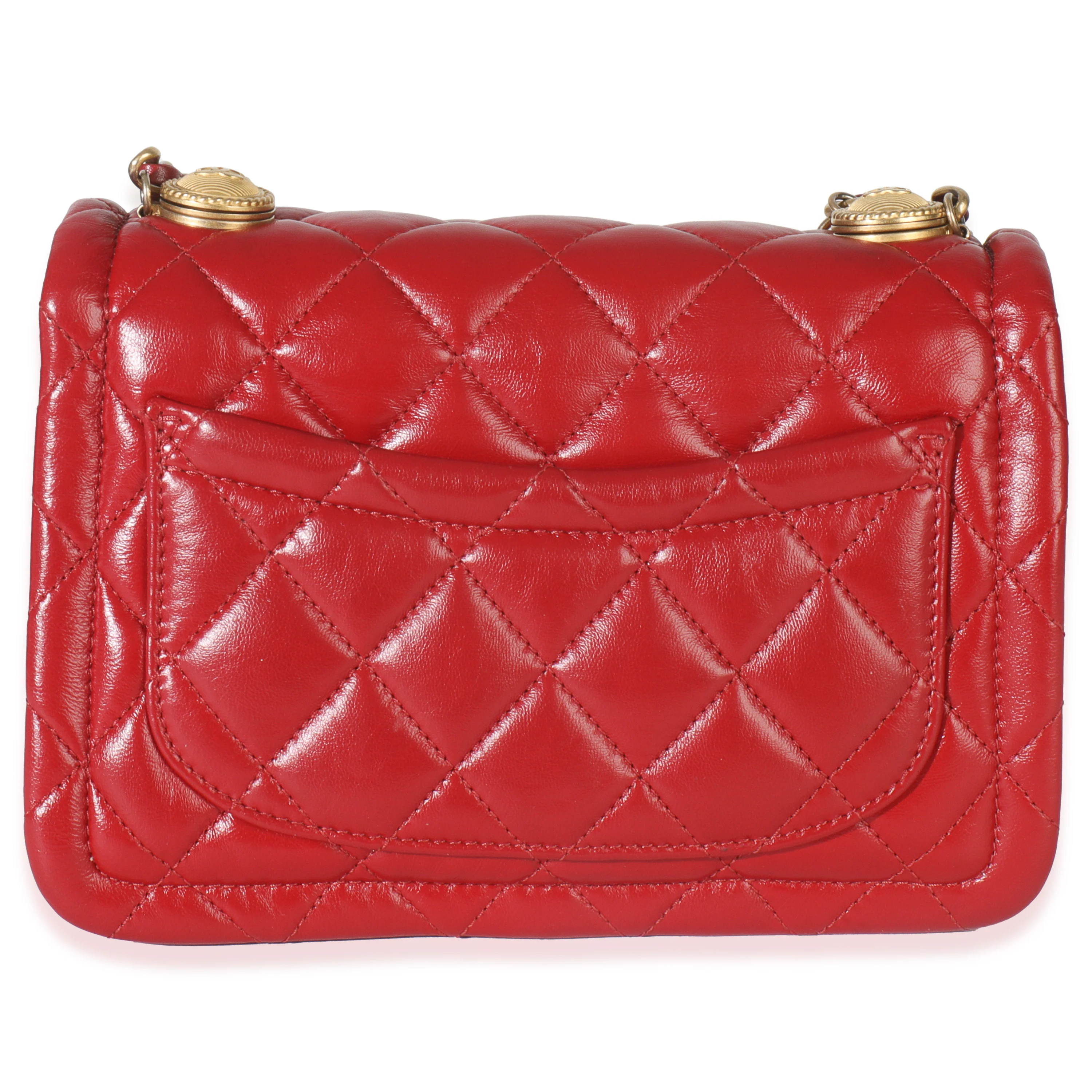 Red Quilted Puffy Calfskin Small Twist Your Buttons Flap Bag - Image 4