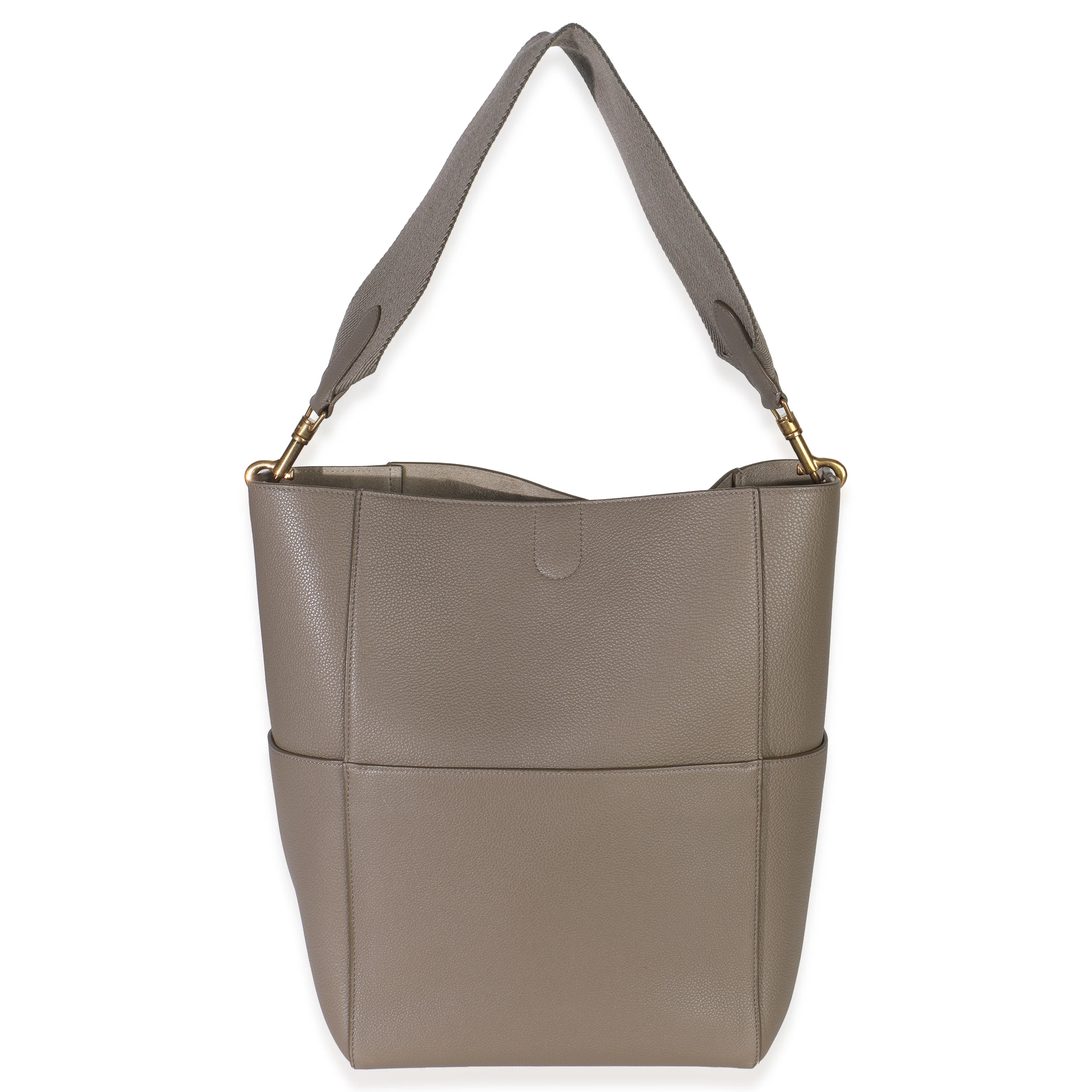 Taupe Soft Grained Calfskin Medium Sangle Bucket Bag - Image 4