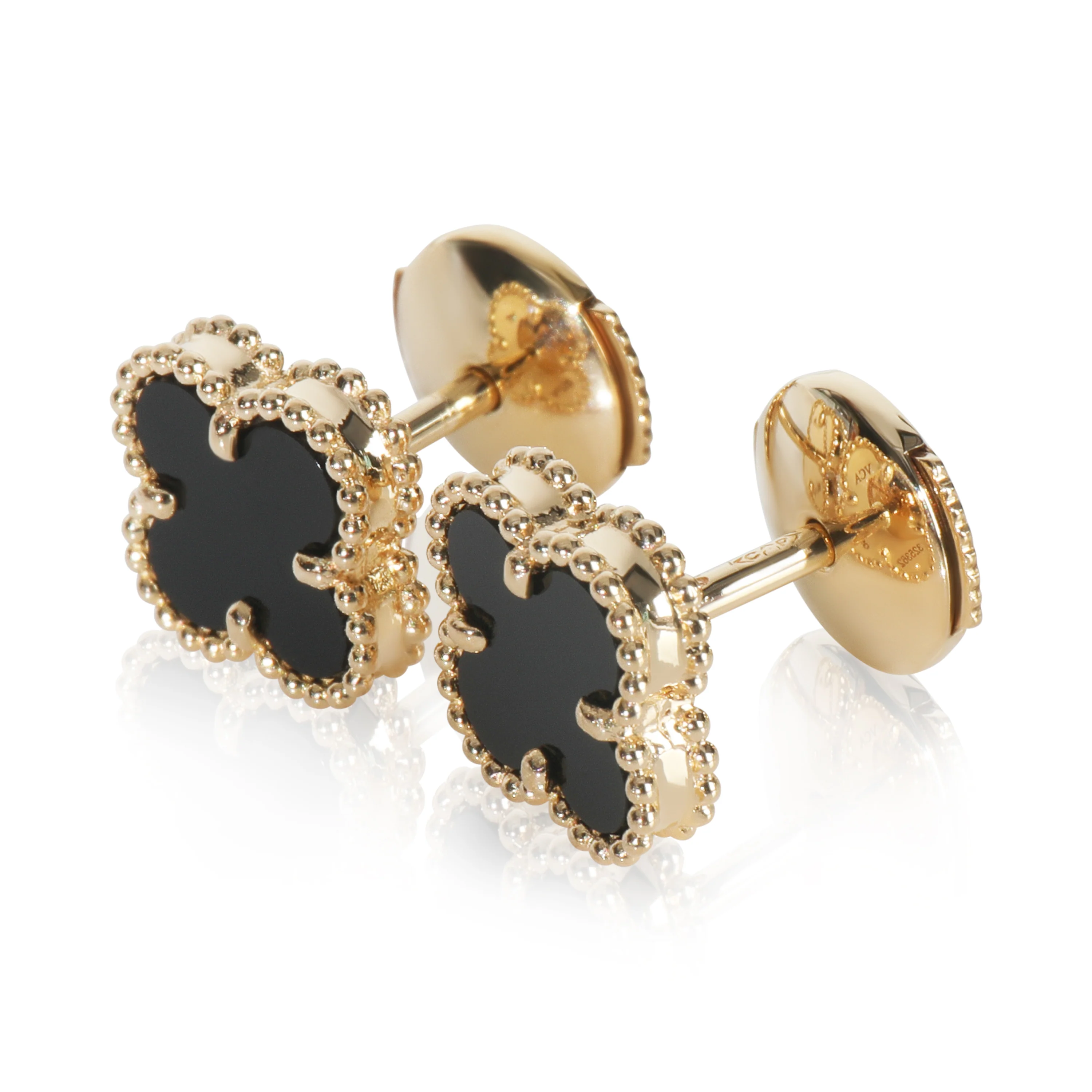 Yellow Gold Onyx Sweet Alhambra Earrings - Image 2