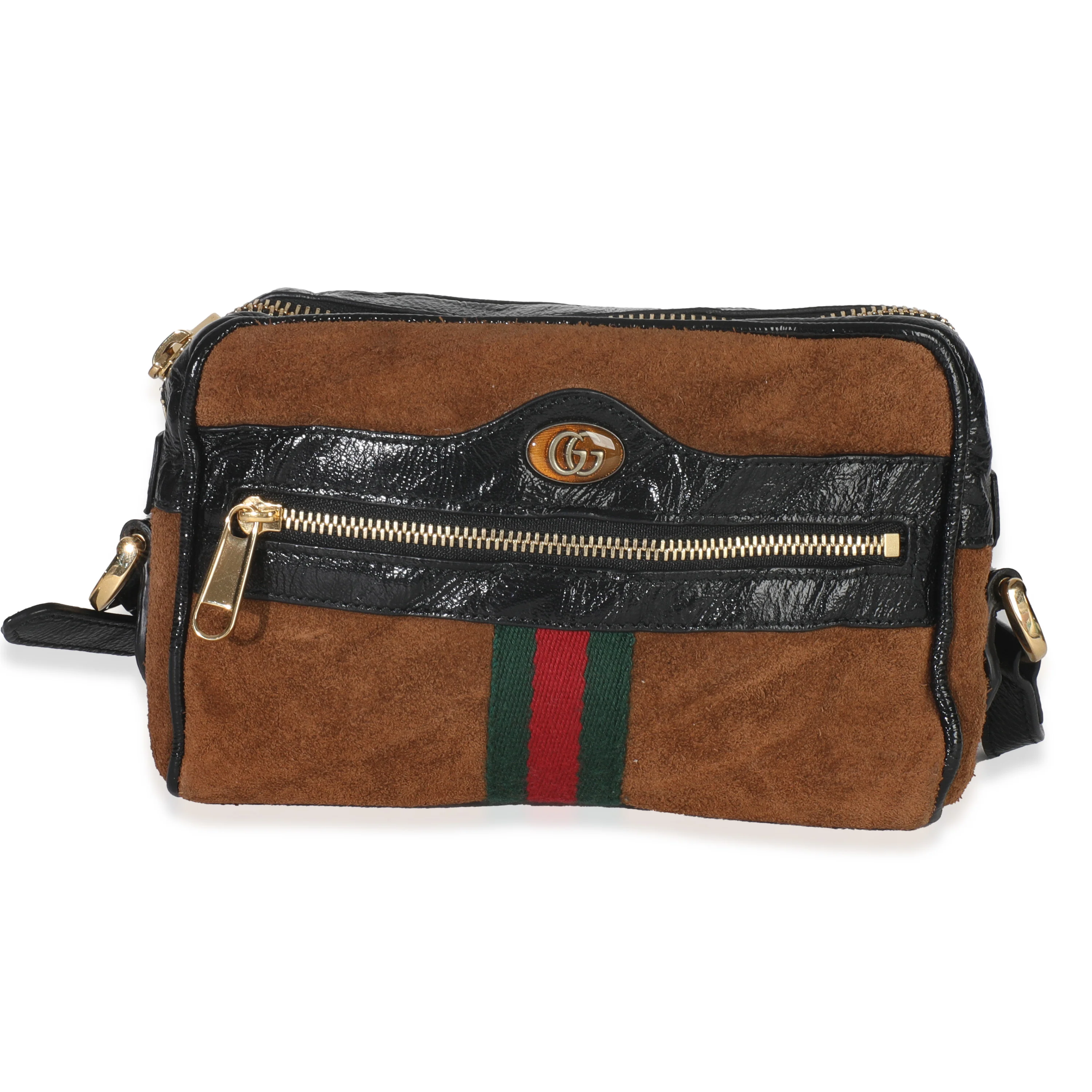 Brown Suede Vintage Web Mini Ophidia Crossbody Bag