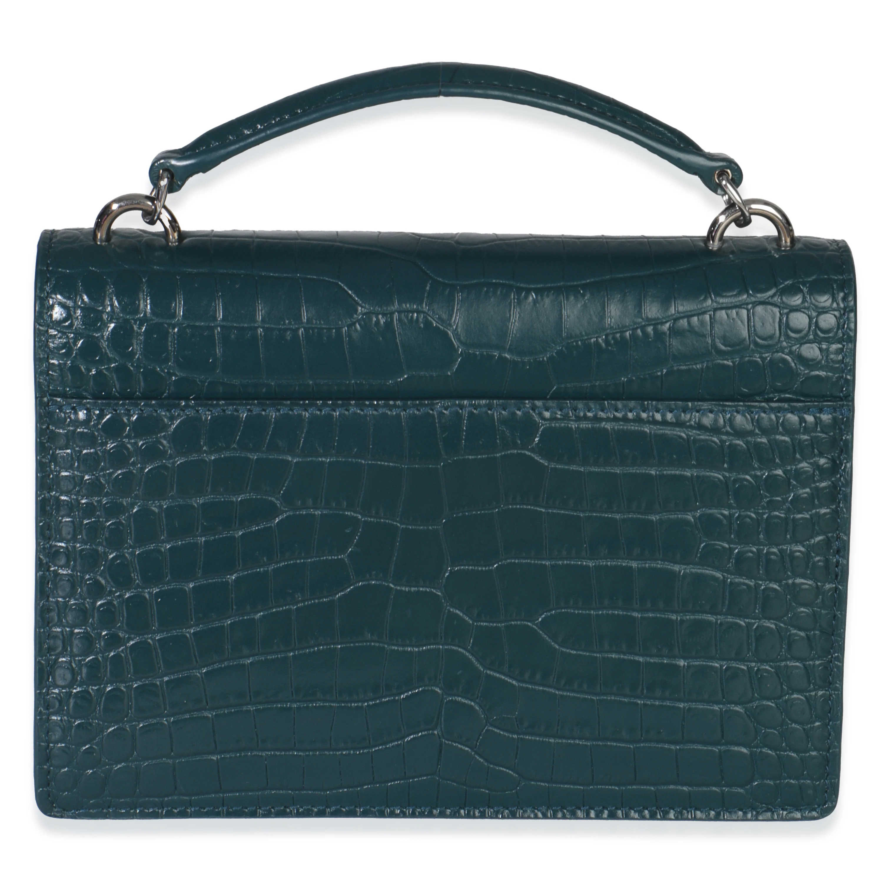 Teal Calfskin Crocodile Embossed Monogram Sunset Chain Wallet - Image 4