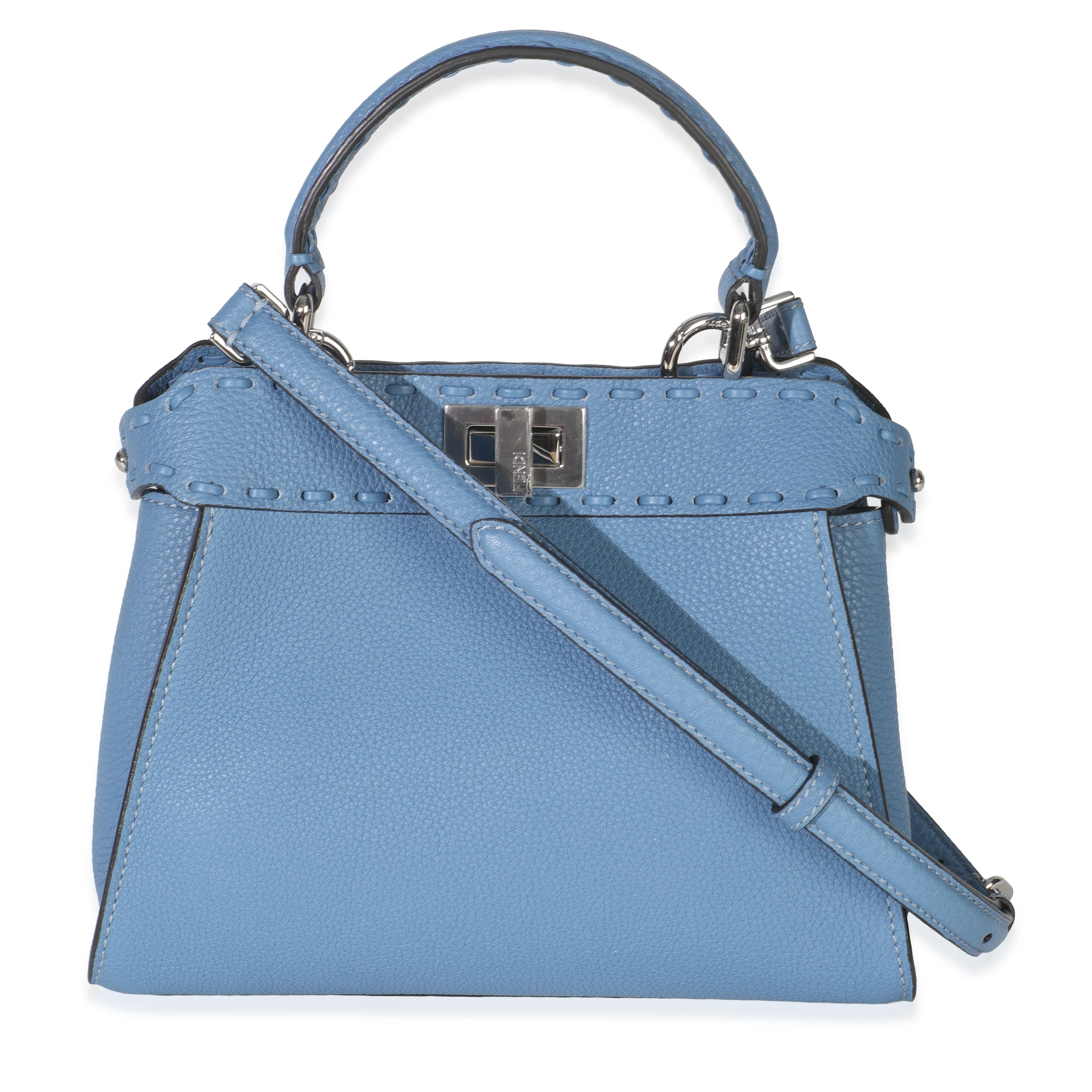 Placca Argento Blue Cuoio Romano Selleria Mini Peekaboo Iconic Satchel - Image 4