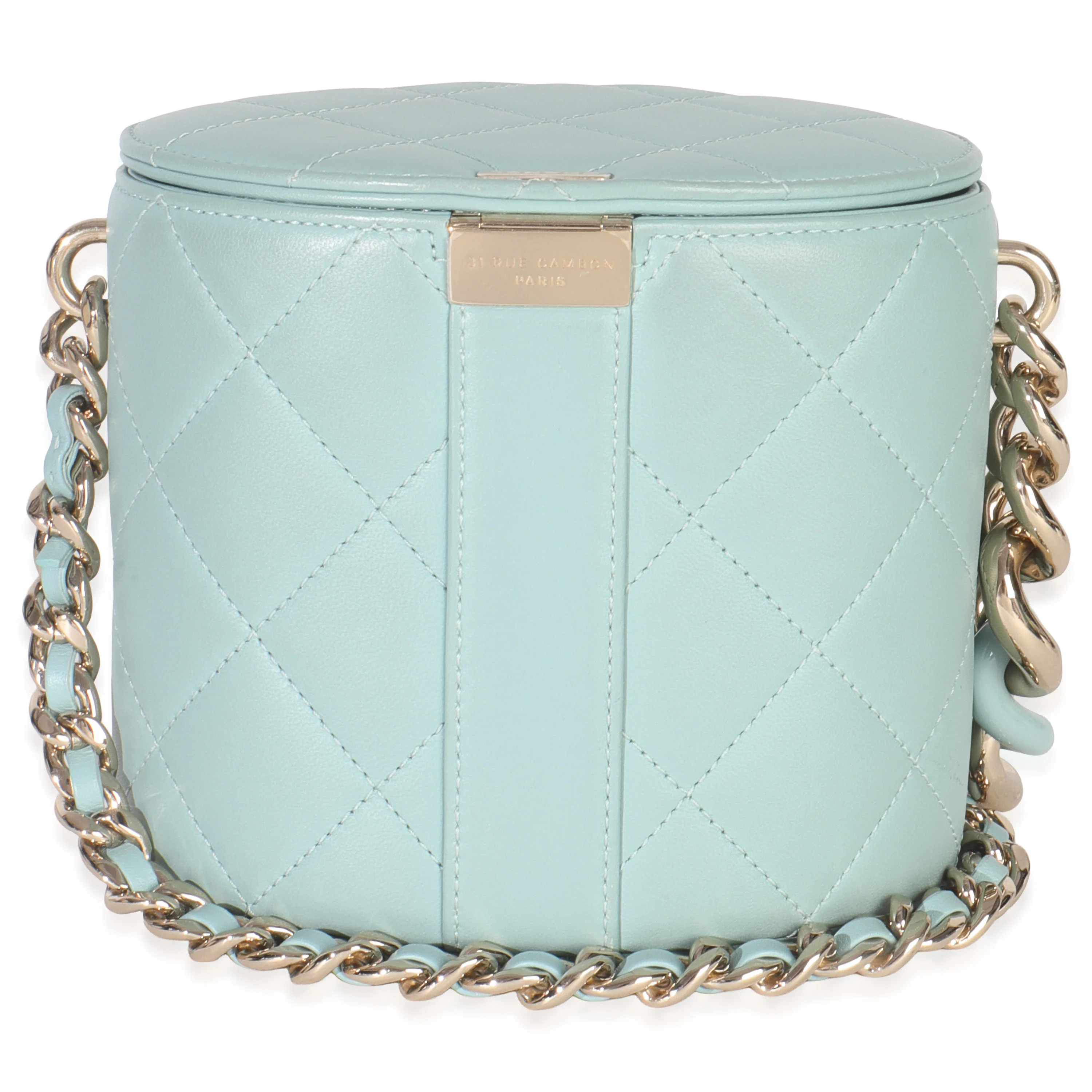 Light Blue Quilted Lambskin Resin Elegant Vanity Case - Image 4