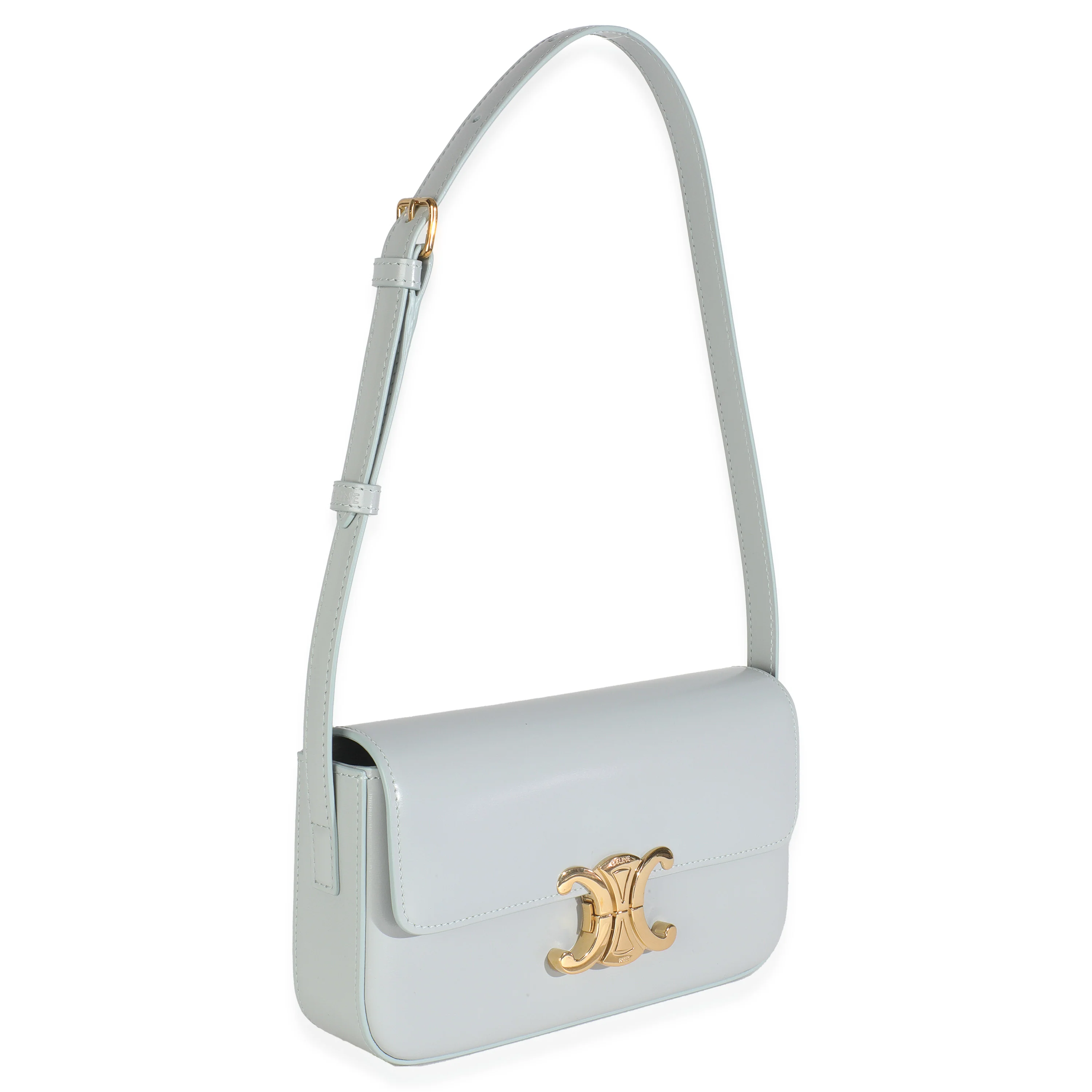 Blue Grey Shiny Calfskin Claude Triomphe Shoulder Bag - Image 3