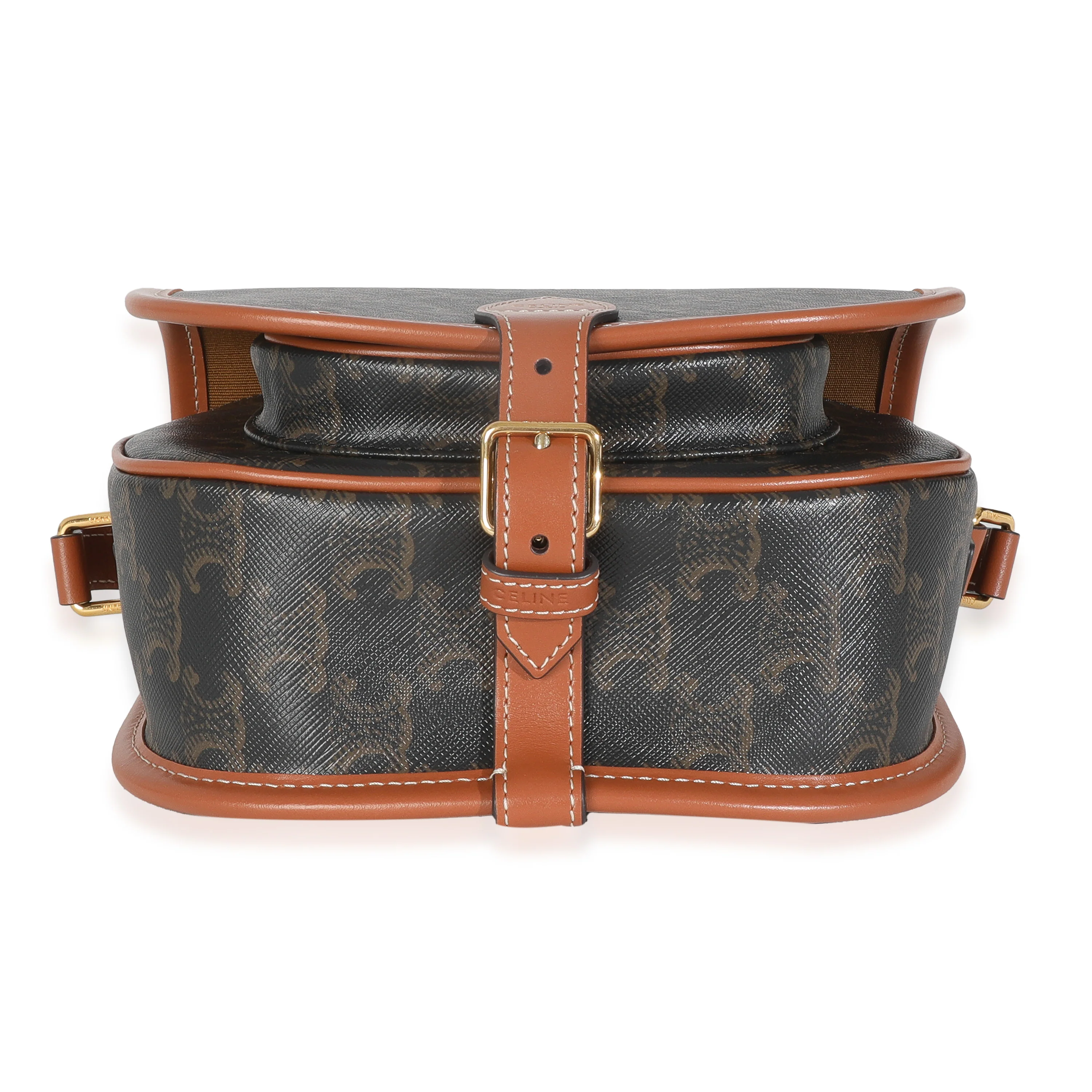 Tan Calfskin Brown Triomphe Canvas Medium Folco Crossbody - Image 5
