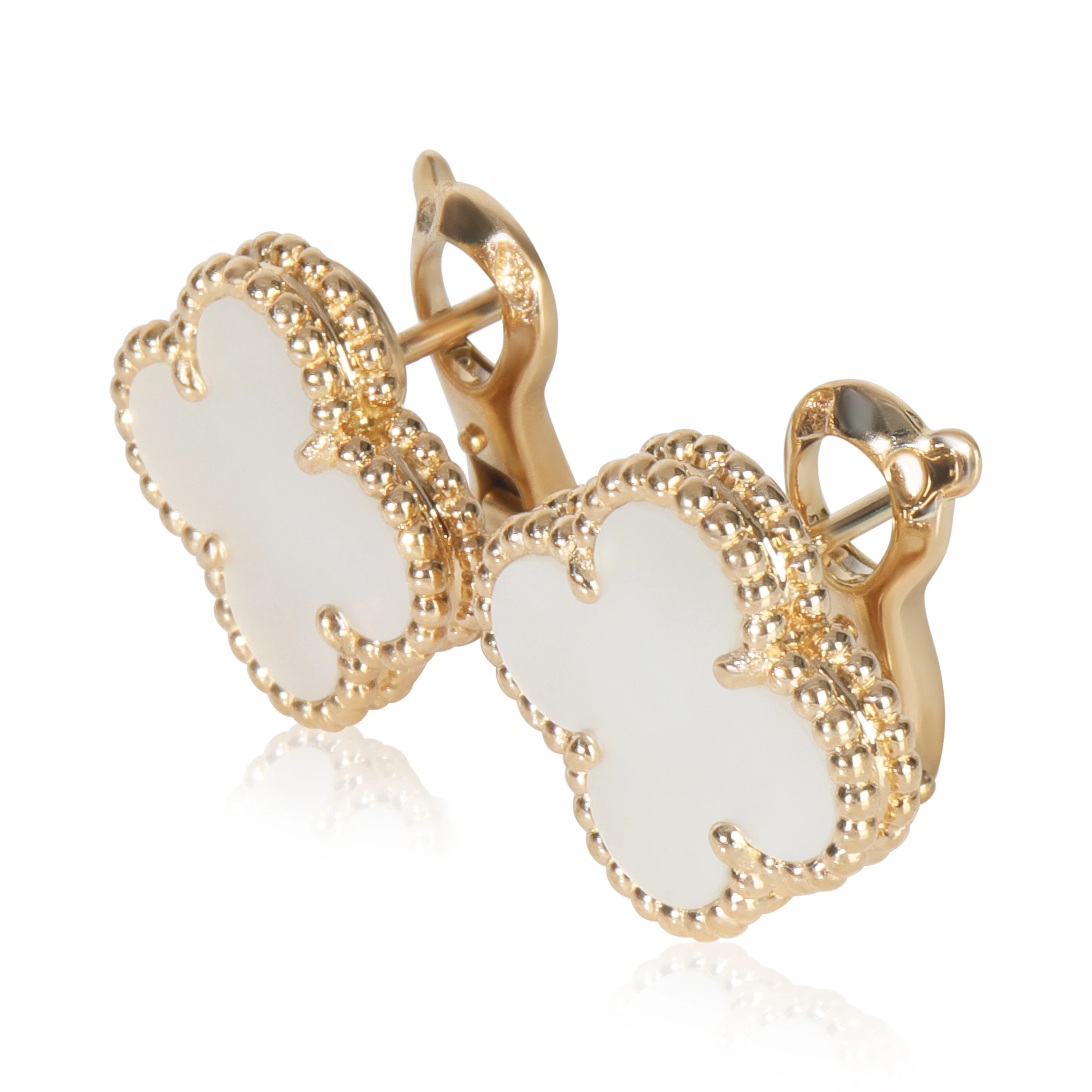 Yellow Gold Mother Of Pearl Vintage Alhambra Earrings - Image 2