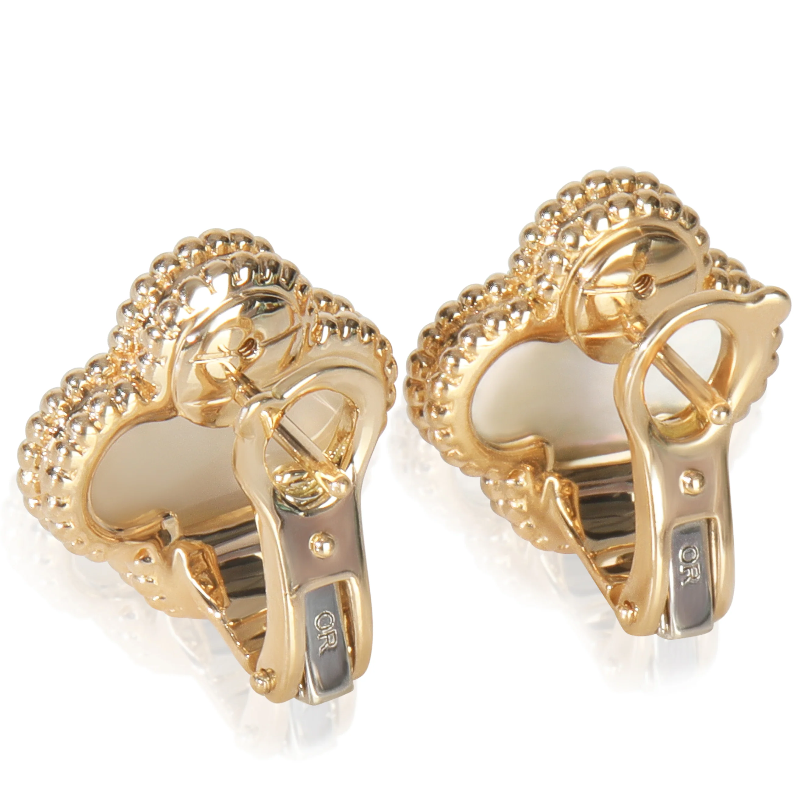 Yellow Gold Mother Of Pearl Vintage Alhambra Earrings - Image 3
