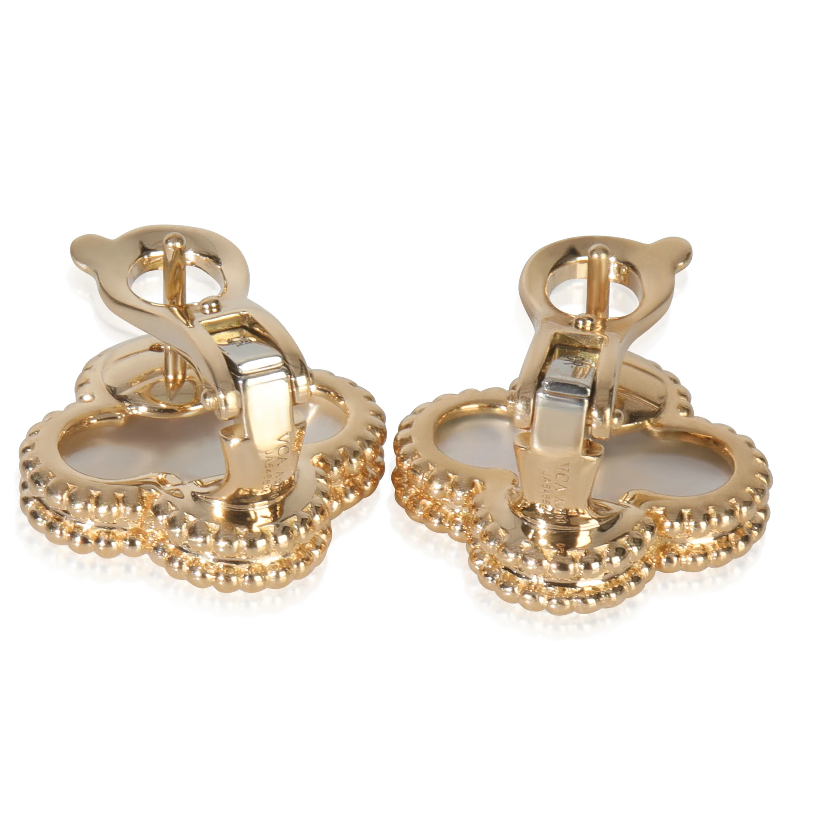 Yellow Gold Mother Of Pearl Vintage Alhambra Earrings - Image 4