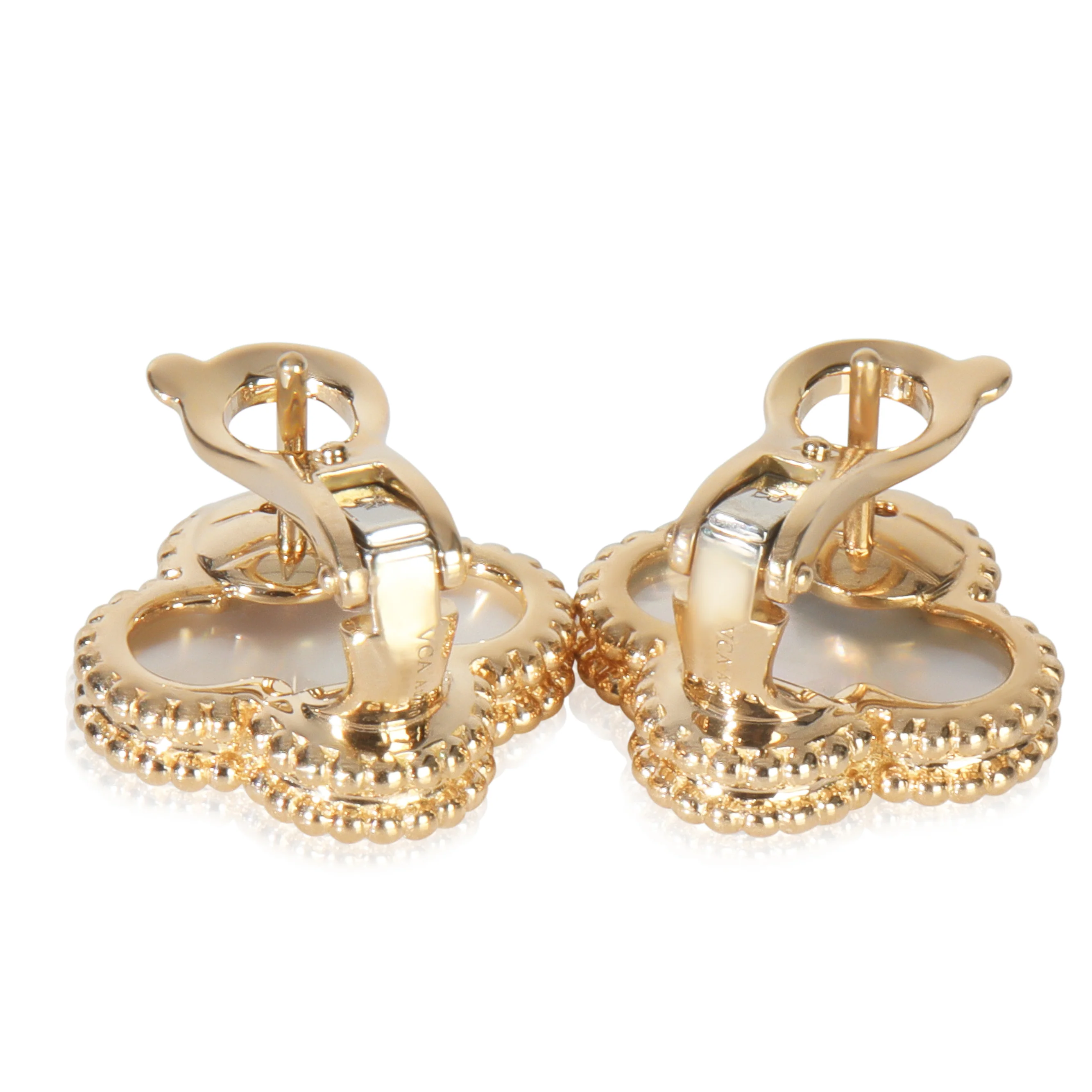 Yellow Gold Mother Of Pearl Vintage Alhambra Earrings - Image 5