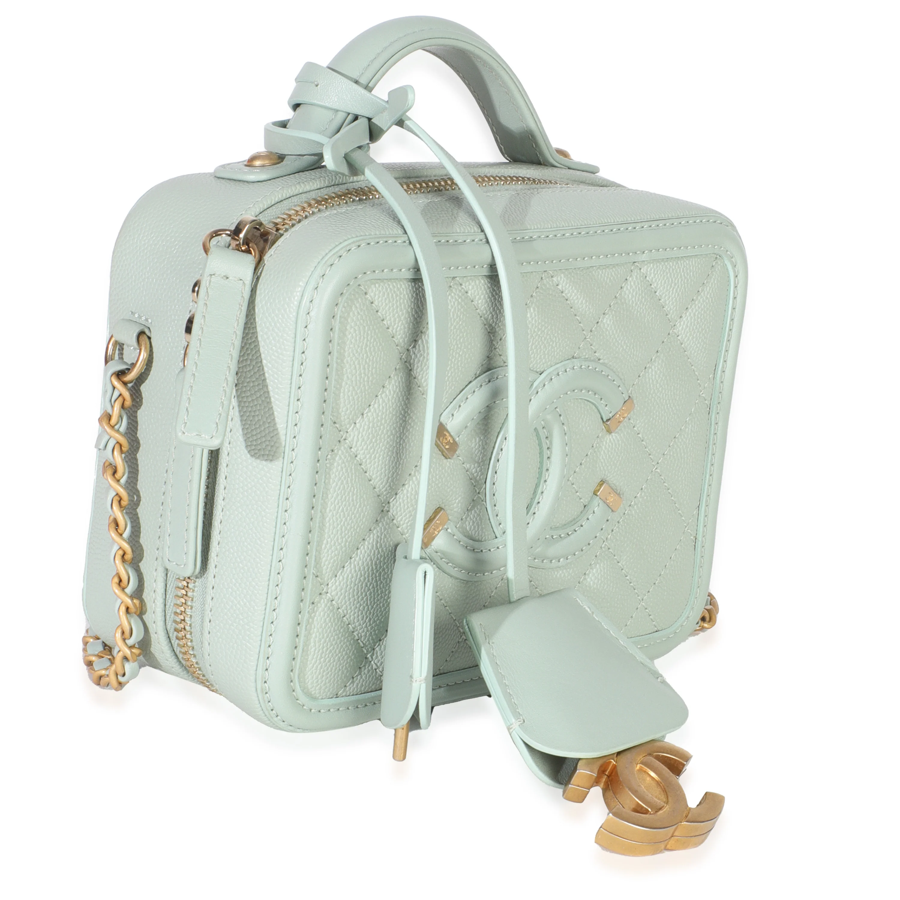 Mint Quilted Caviar Small CC Filigree Vanity Case - Image 3