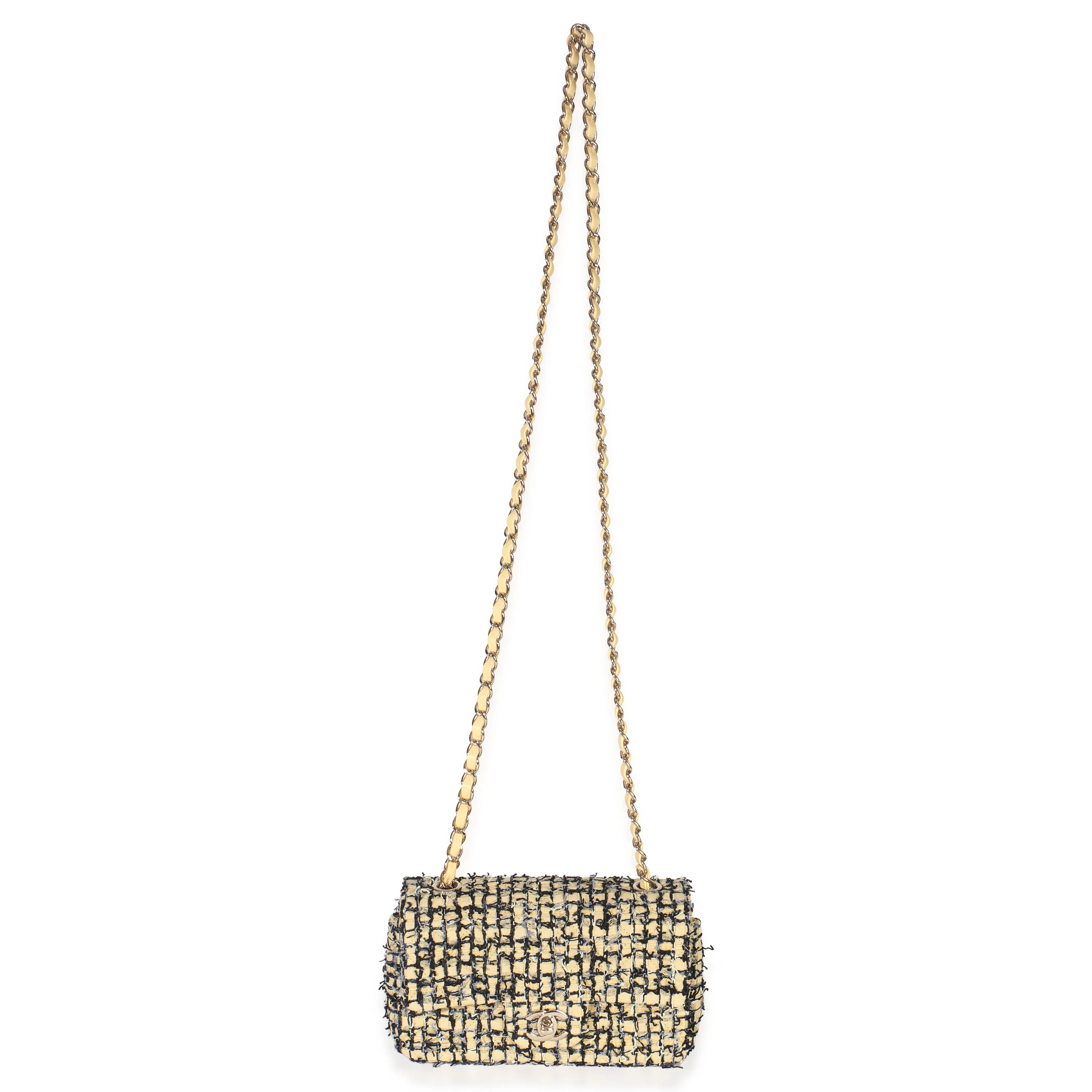 22P Black Yellow Tweed Mini Rectangular Flap Bag - Image 8