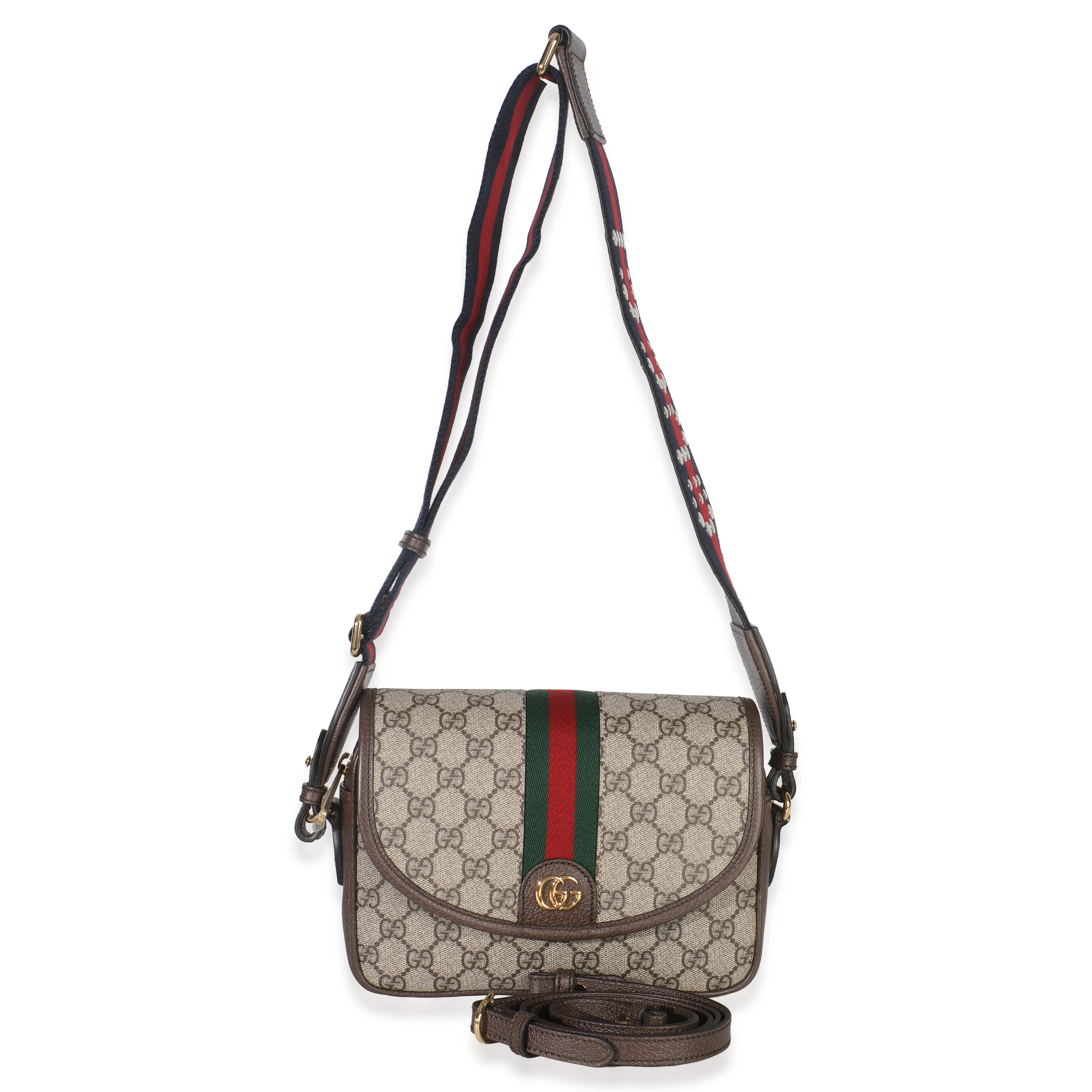 Beige GG Supreme Canvas Textured Dollar Calfskin Web Studded Mini Ophidia - Image 8
