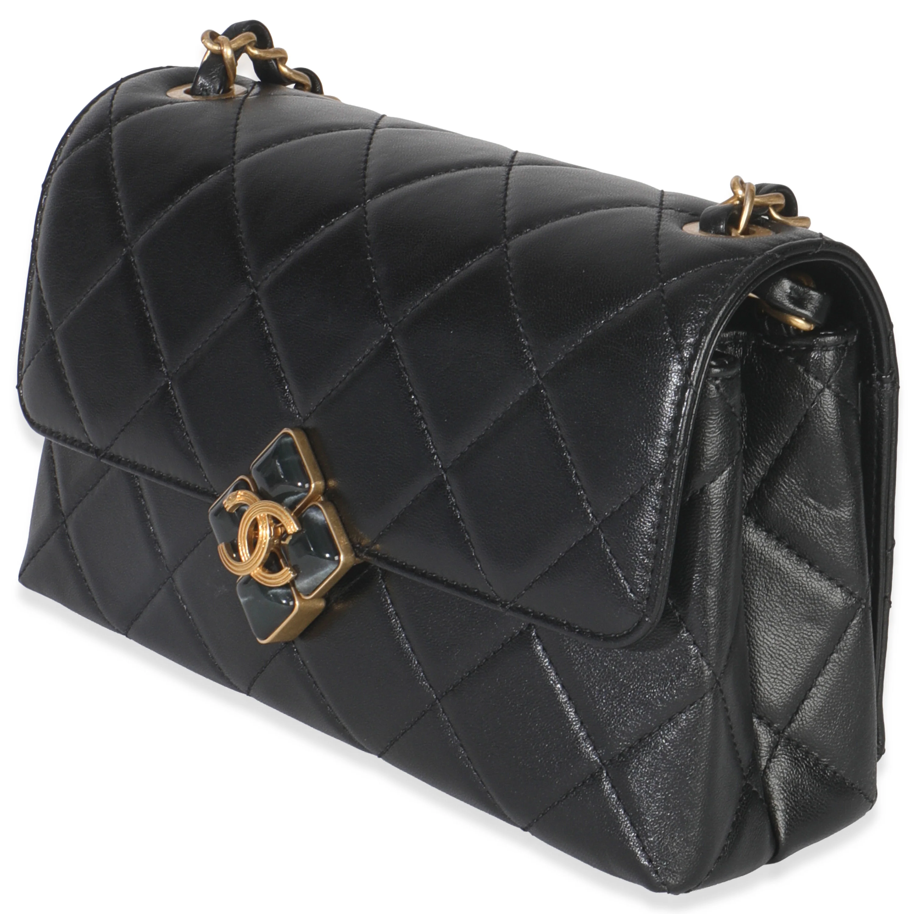 Black Quilted Lambskin Small Diamond Lock Flap Bag - Image 2