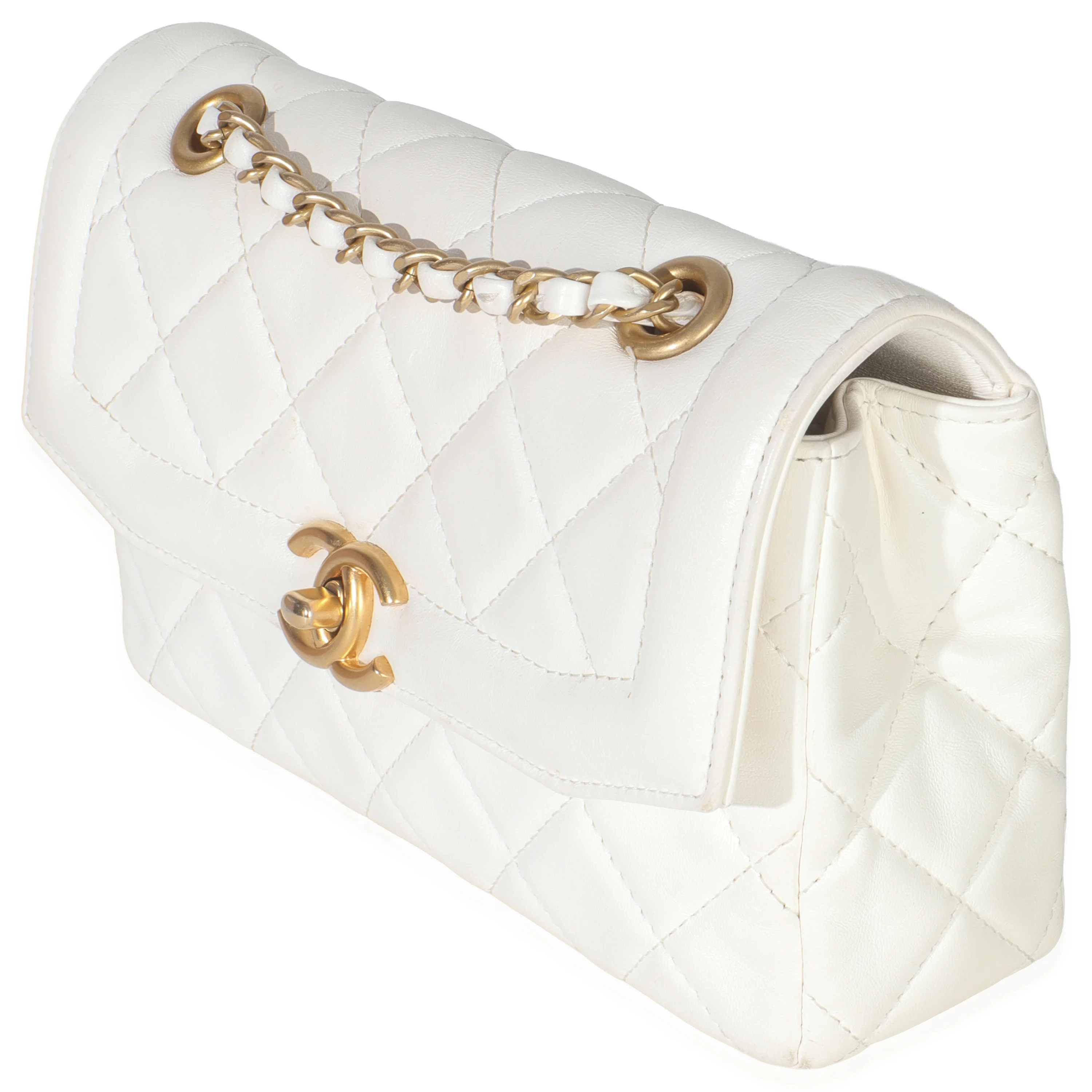 White Quilted Lambskin Small CC Flap Bag - Image 2