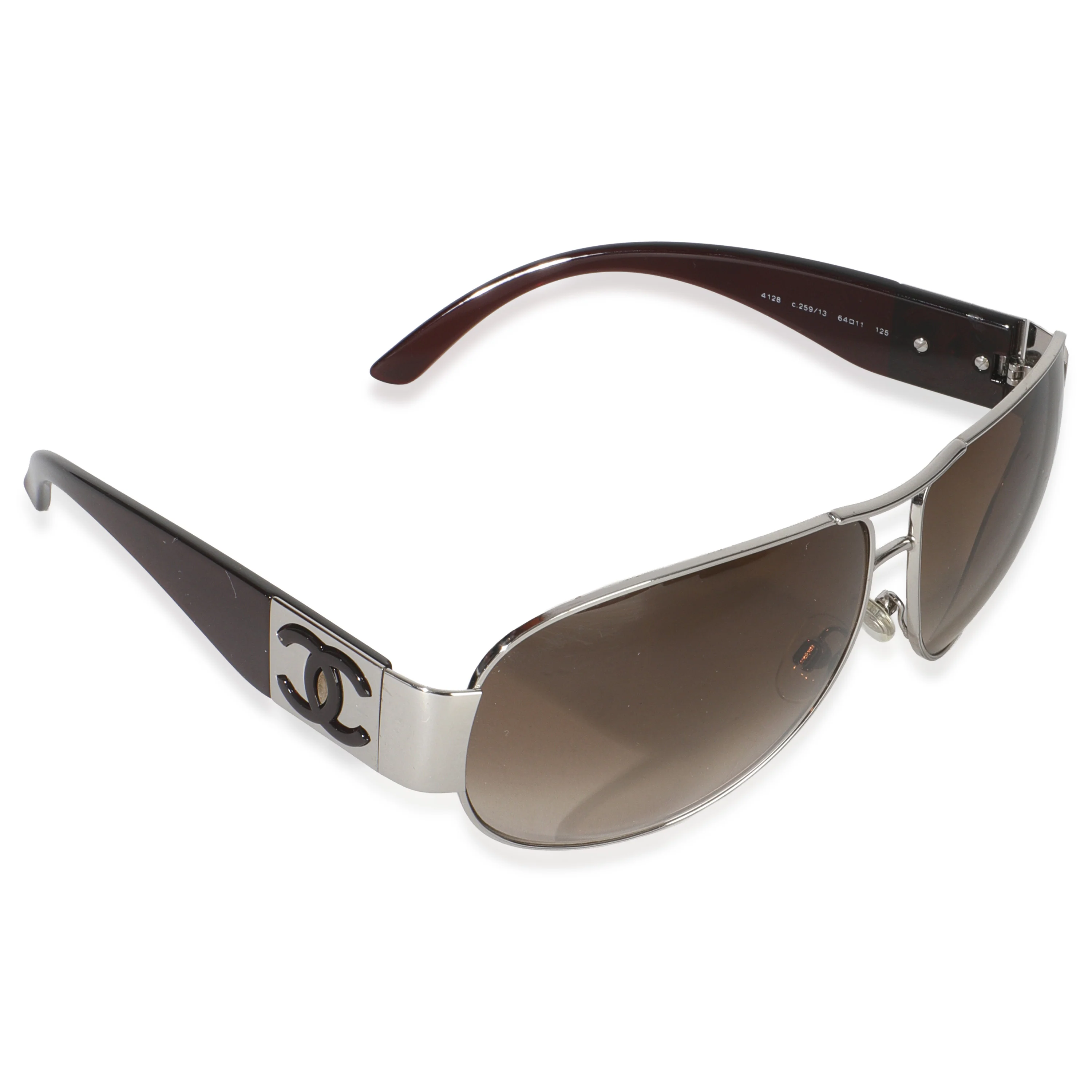 Brown Gold Frame CC Logo Wrap Aviator Sunglasses - Image 3