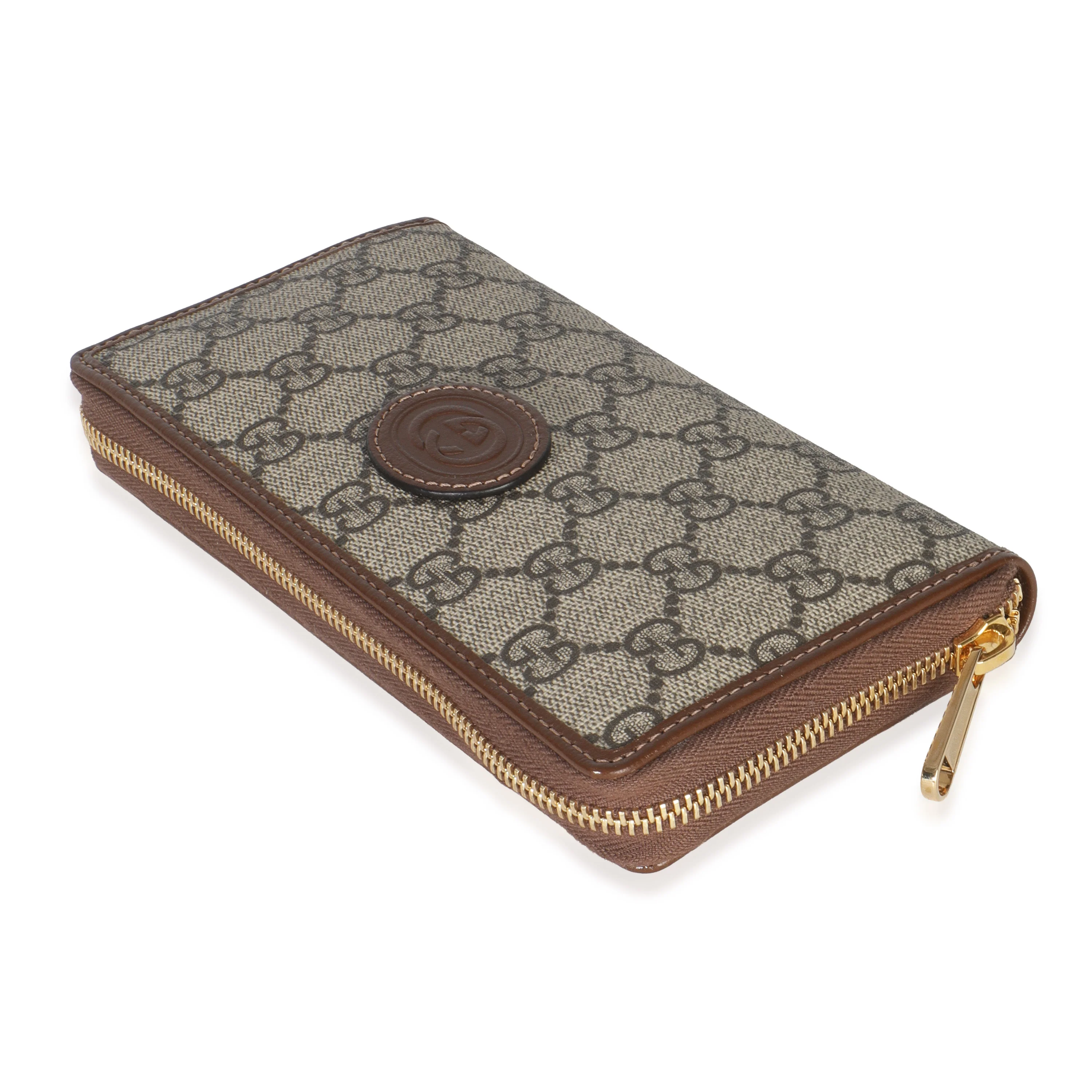 Beige Brown GG Supreme Canvas Retro Interlocking G Wallet - Image 6