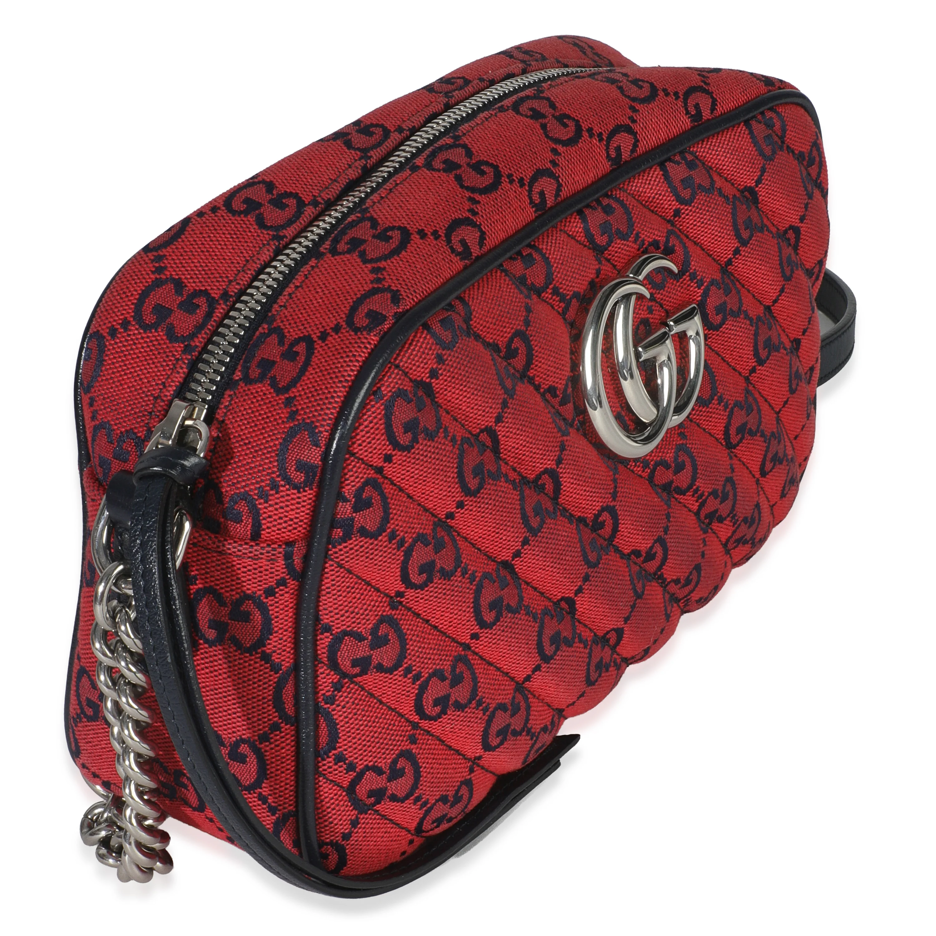 Red GG Diagonal Quilted Canvas Small GG Marmont Camera Bag - Image 3