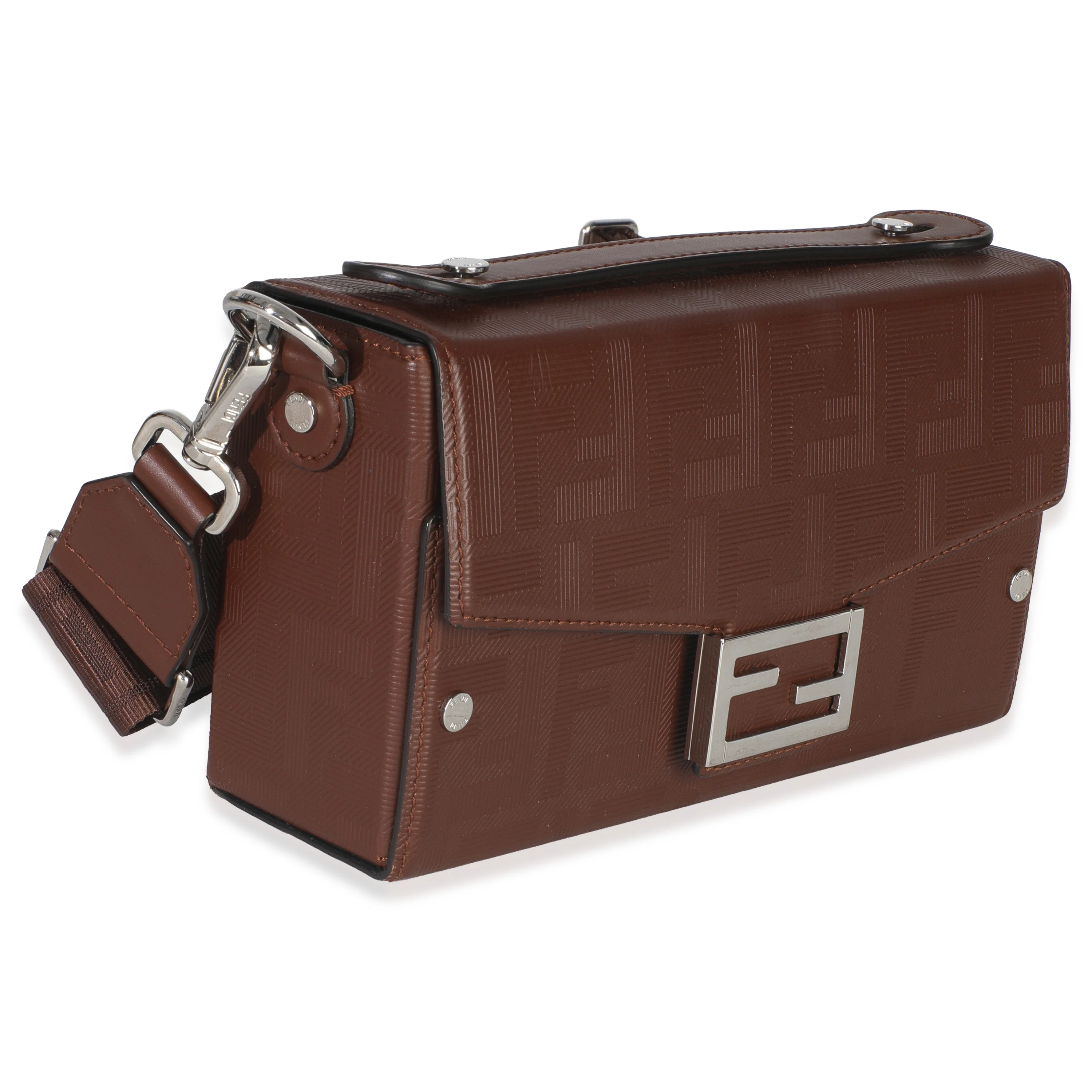 Brown FF Leather Baguette Soft Trunk Crossbody - Image 3