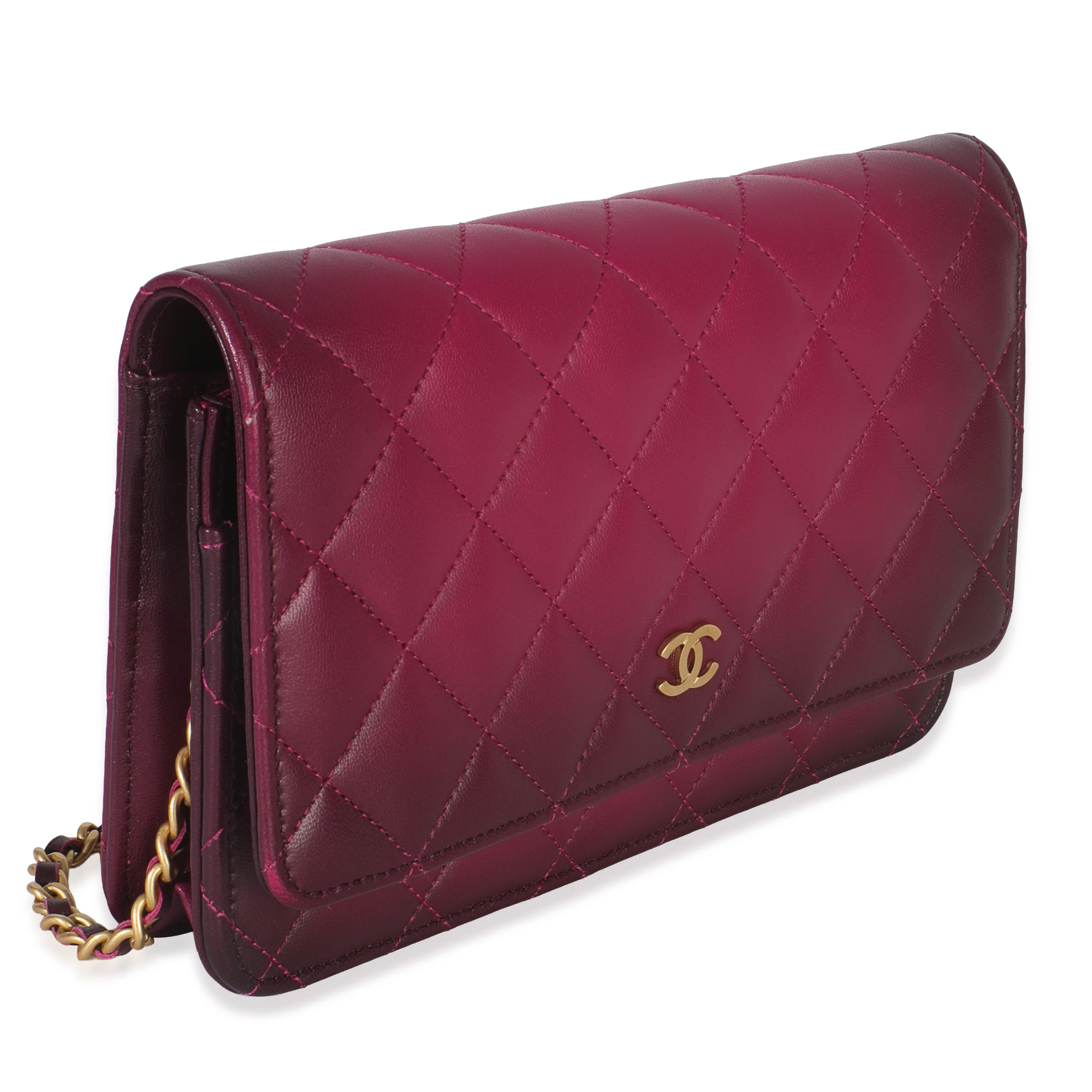 Dark Pink Ombre Quilted Lambskin Classic Wallet On Chain - Image 3