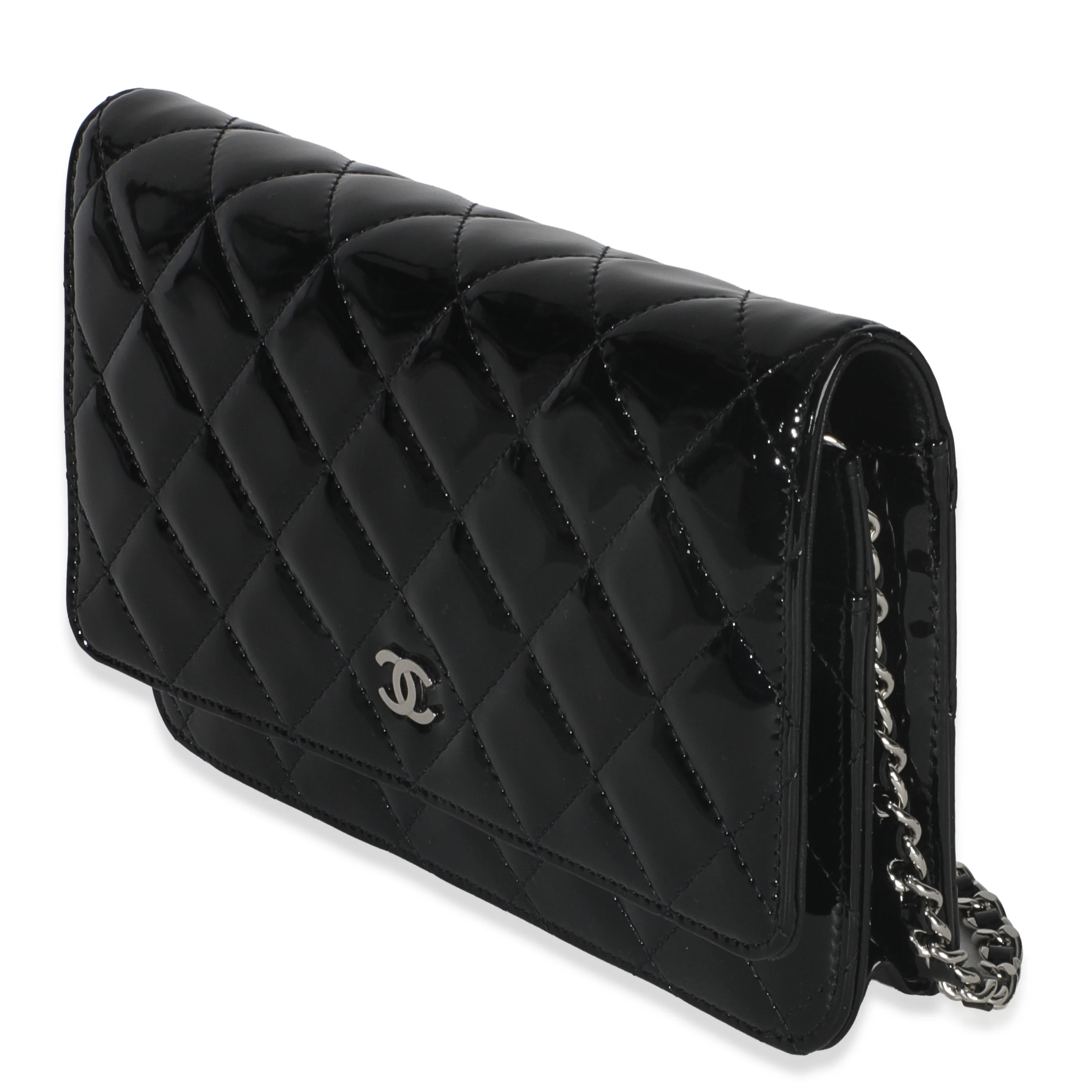 Black Quilted Patent Classic Wallet On Chain - Image 2