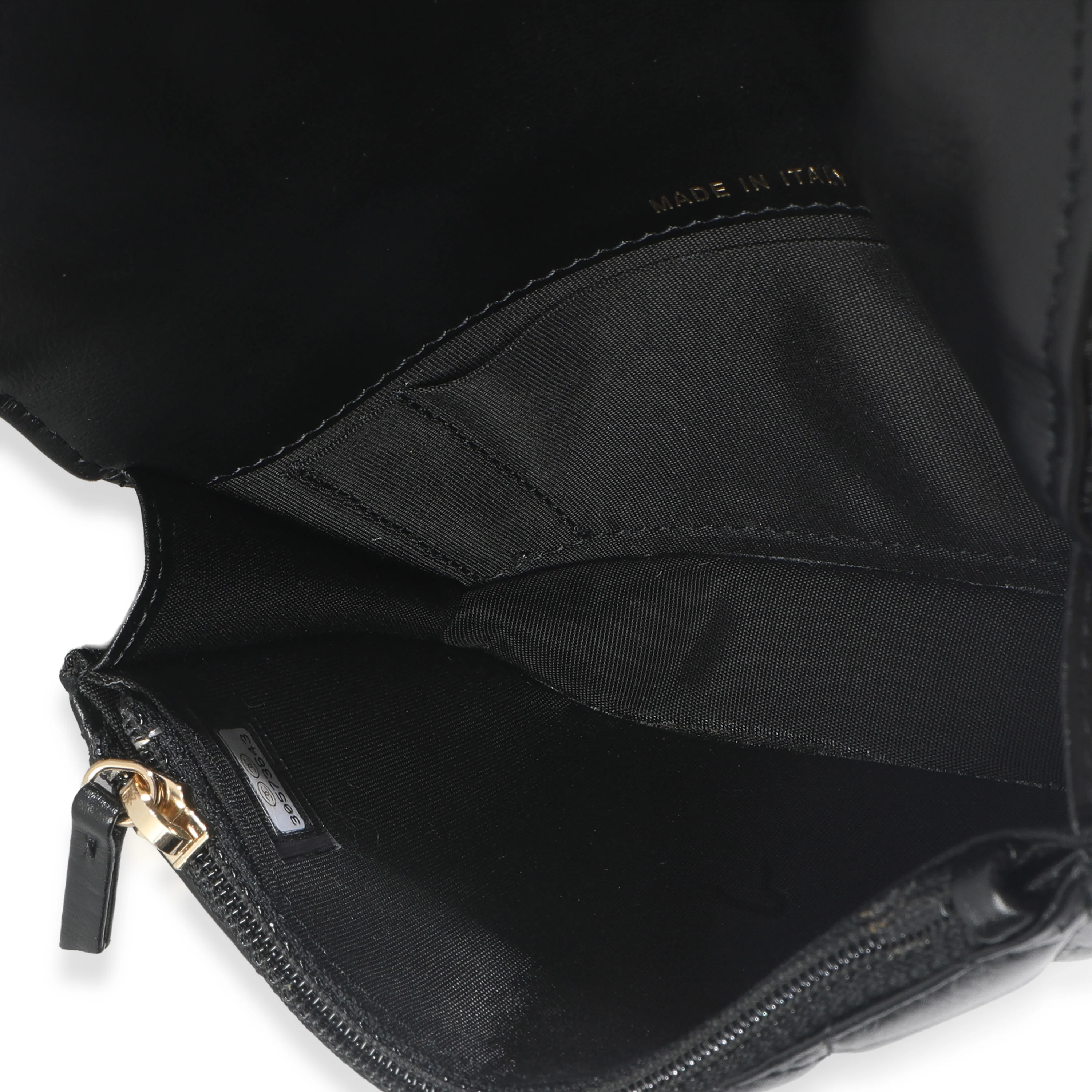 Black Quilted Calfskin Pearl Strap Mini Clutch With Chain - Image 8