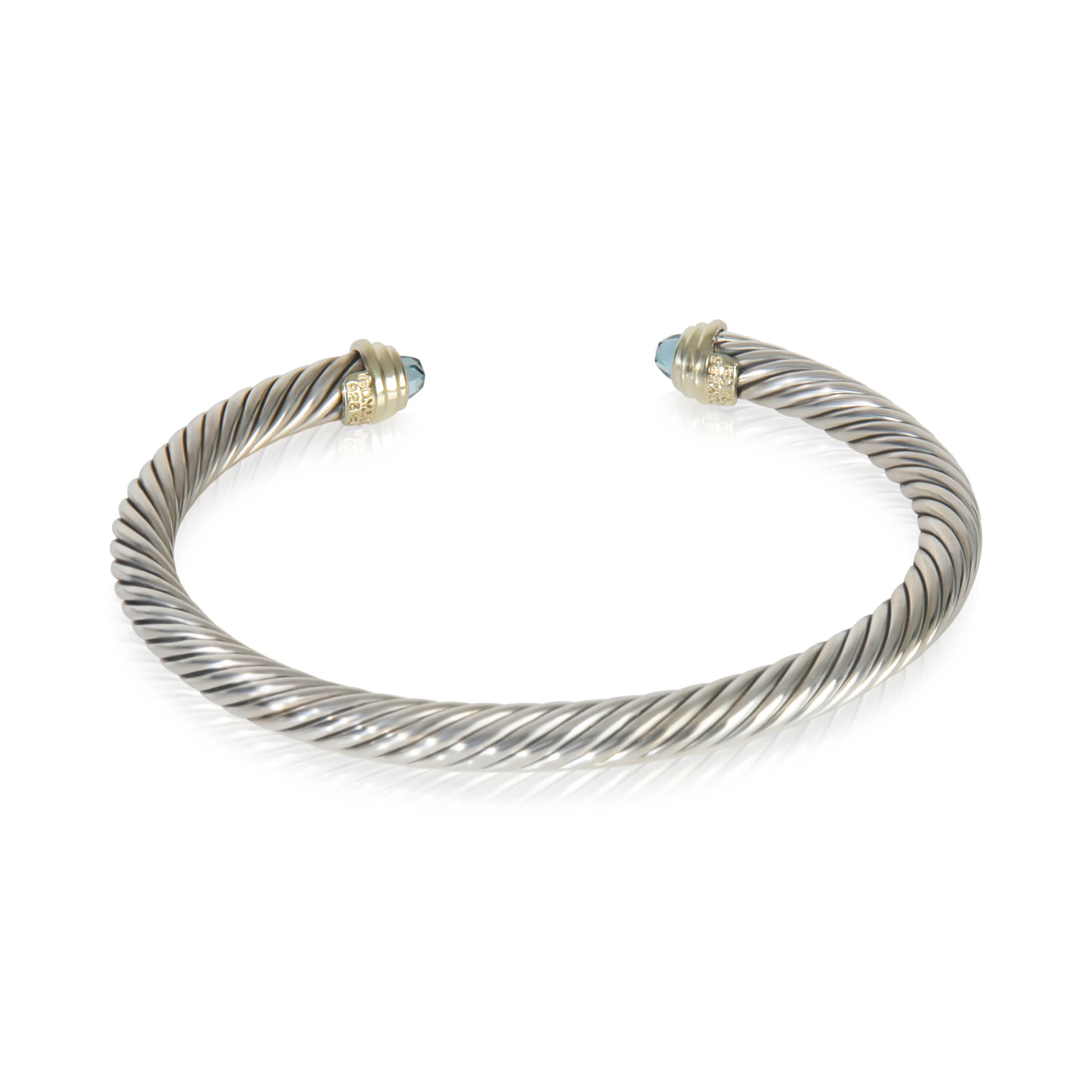 Yellow Gold & Sterling Silver Blue Topaz 5mm Cable Classic Bracelet - Image 3