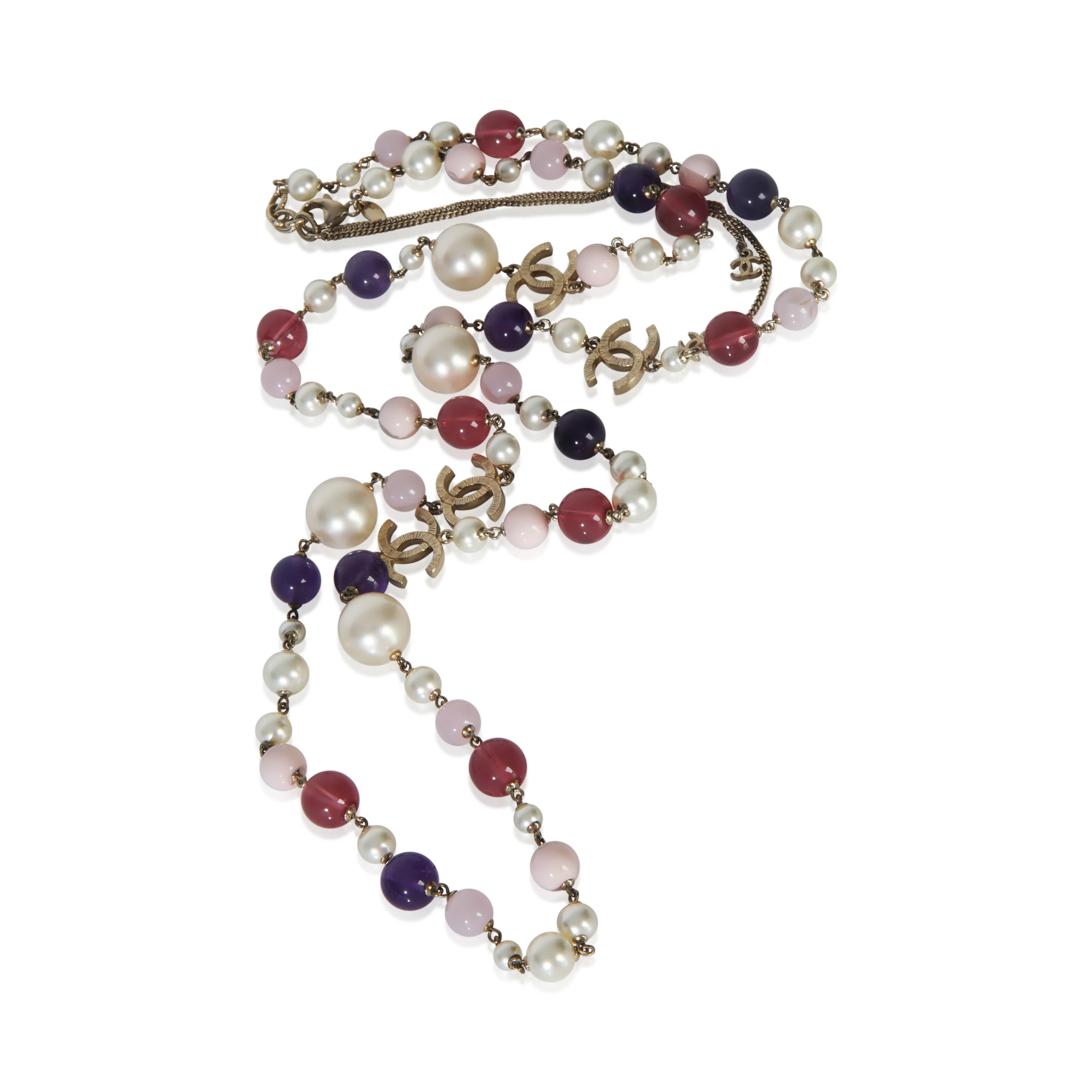 Gold-Plated  2010 Multicolor Bead & Faux Pearl CC Necklace - Image 3
