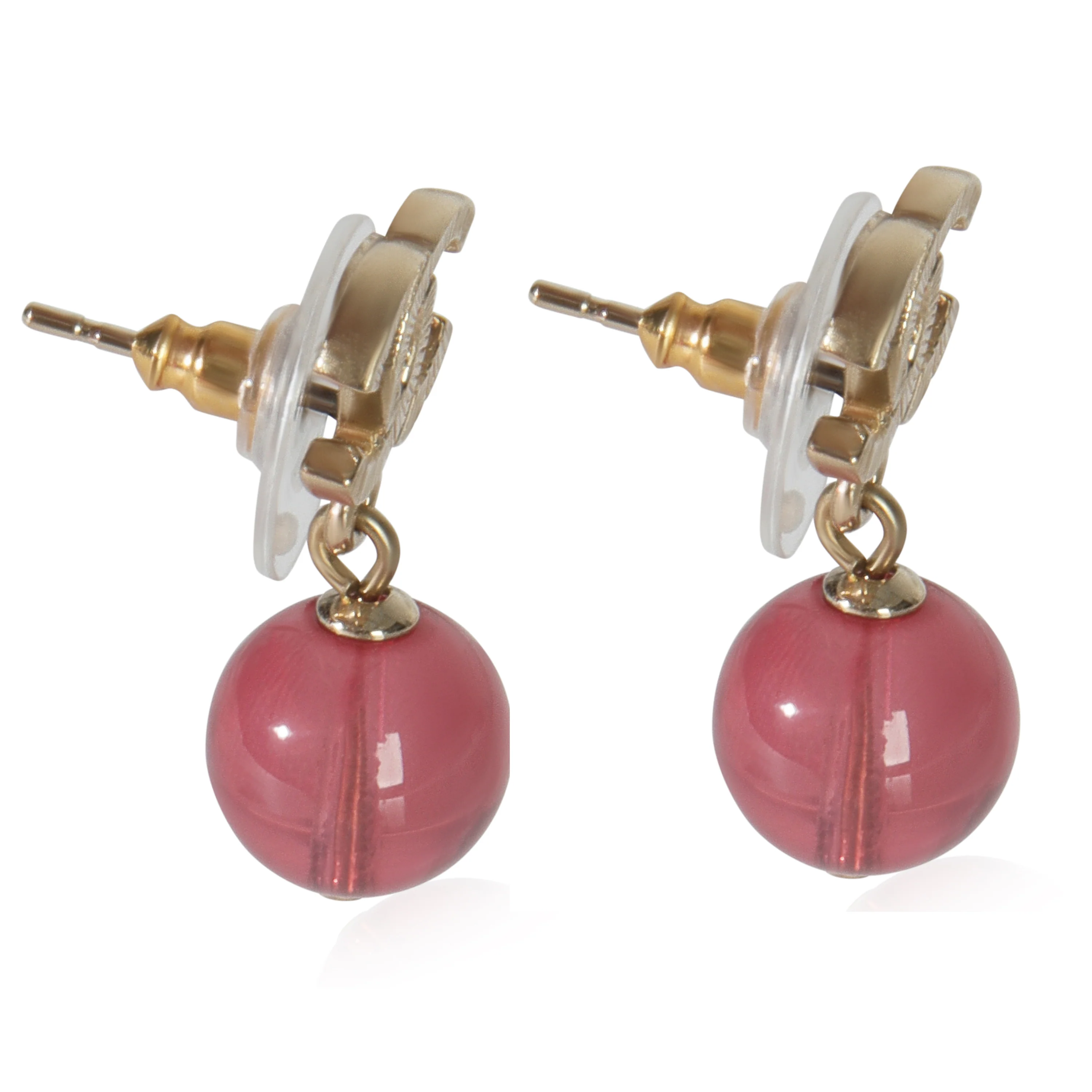Gold-Plated  2010 CC & Pink Bead Earrings - Image 2