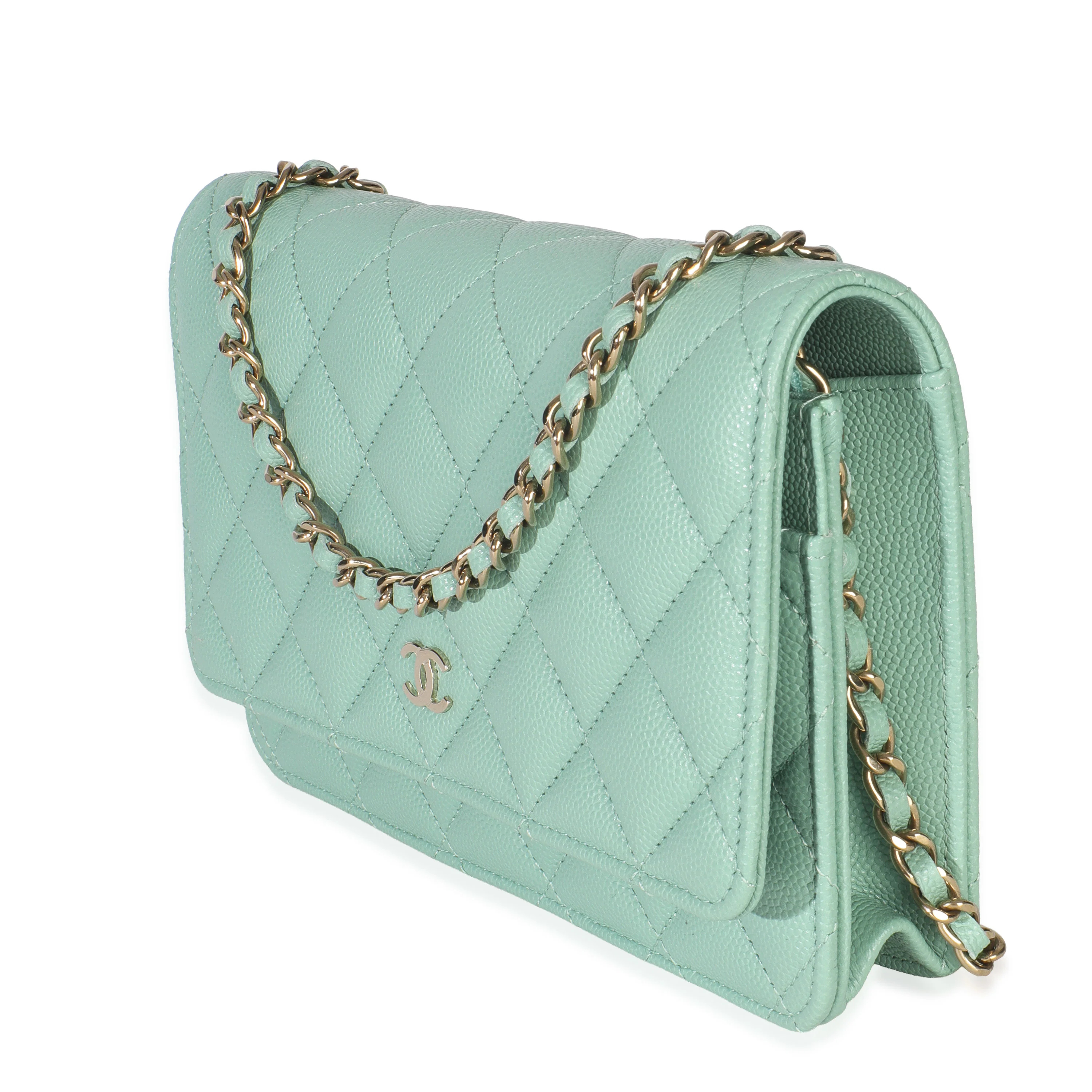 Light Green Quilted Caviar Classic Wallet On Chain - Image 2