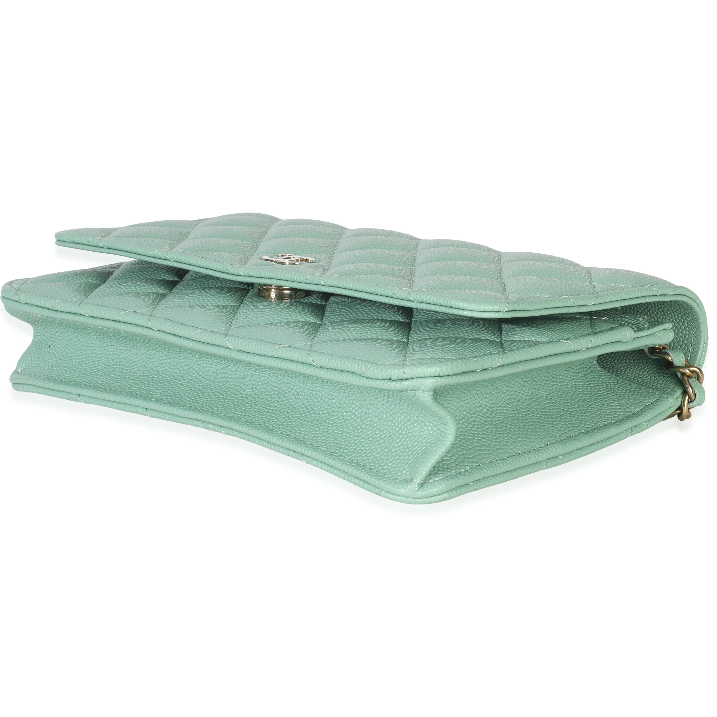 Light Green Quilted Caviar Classic Wallet On Chain - Image 7