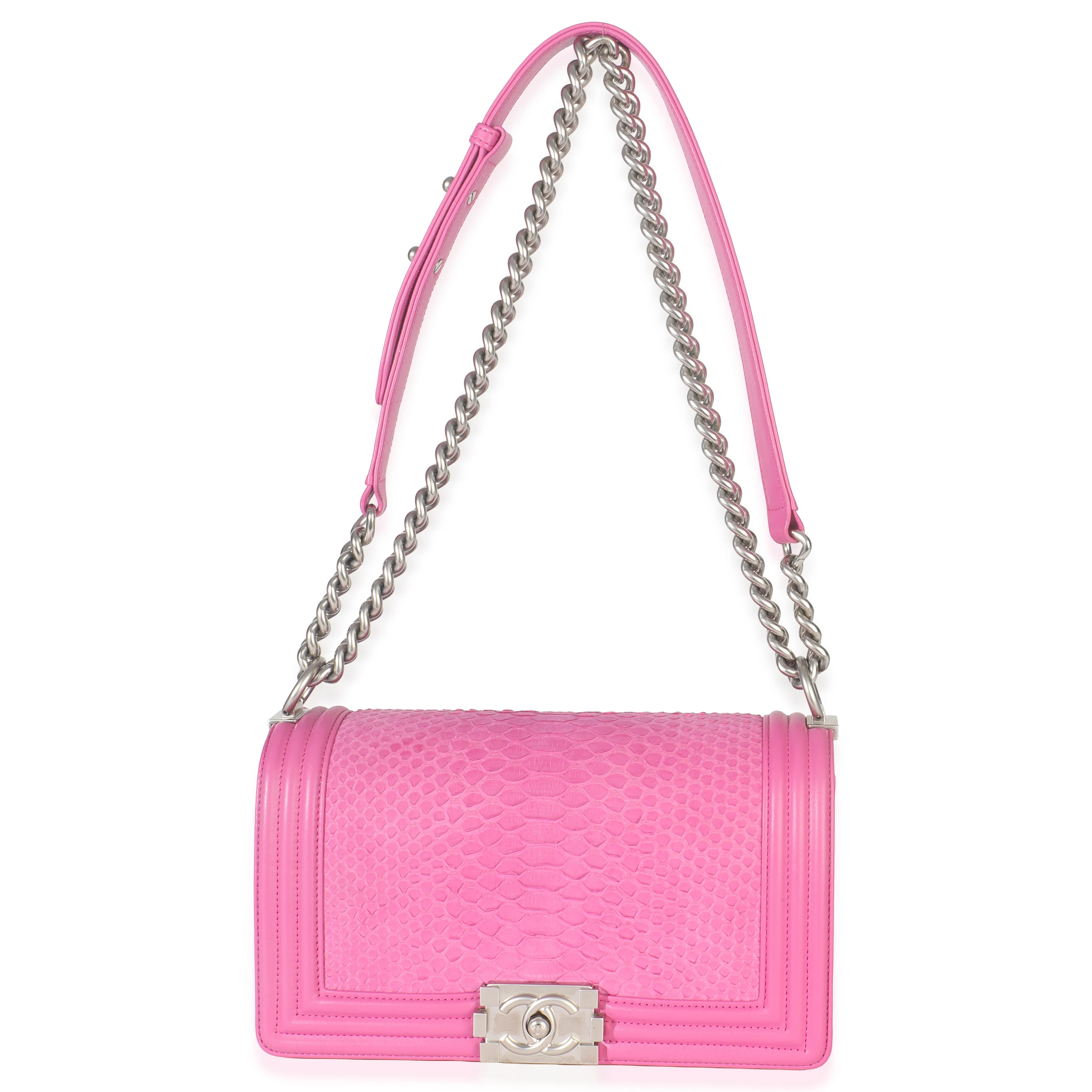 Pink Matte Python Old Medium Boy Bag - Image 8