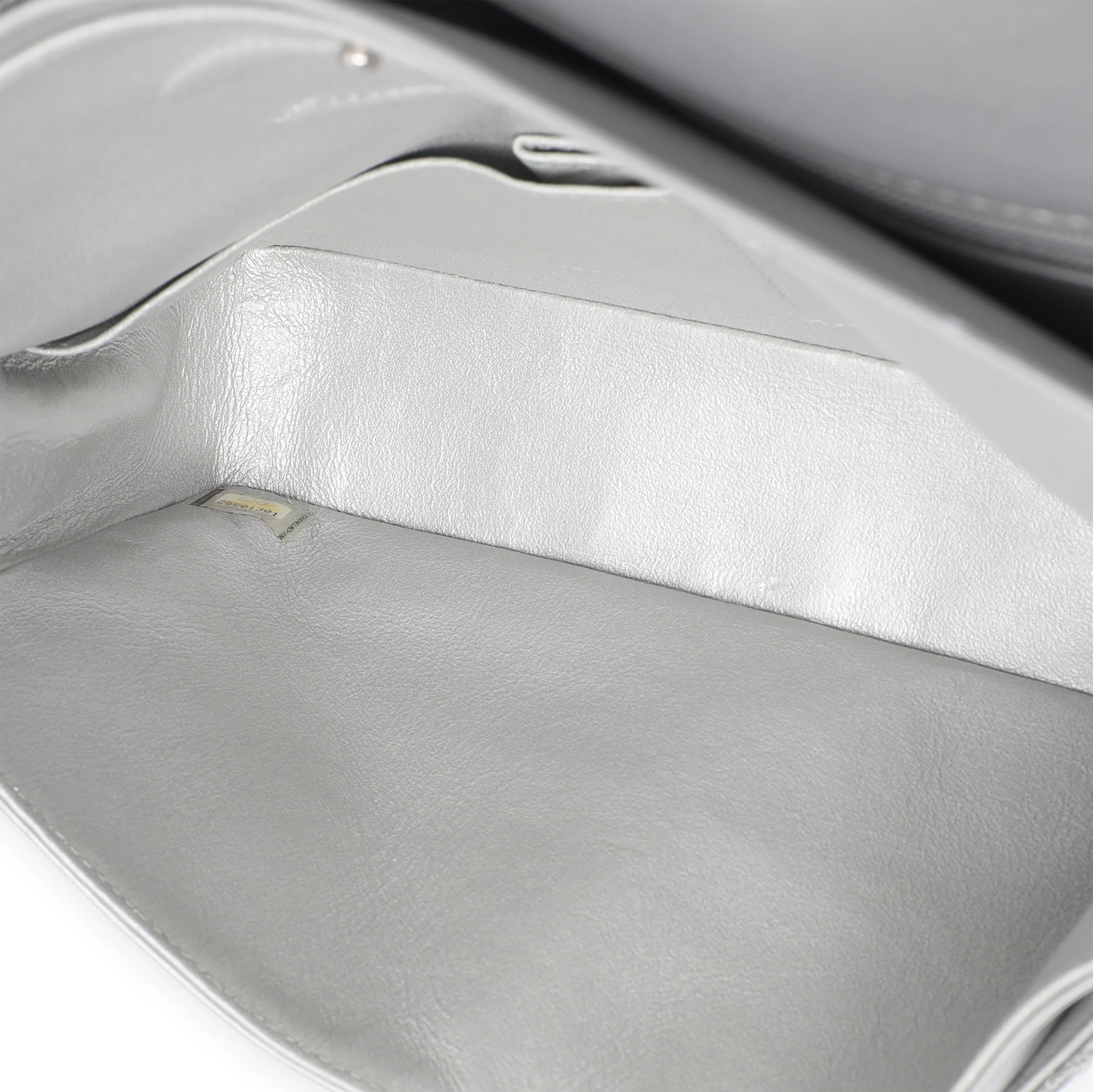 Silver Metallic Patent Crumpled Calfskin Chevron Medium Double Flap Bag - Image 9