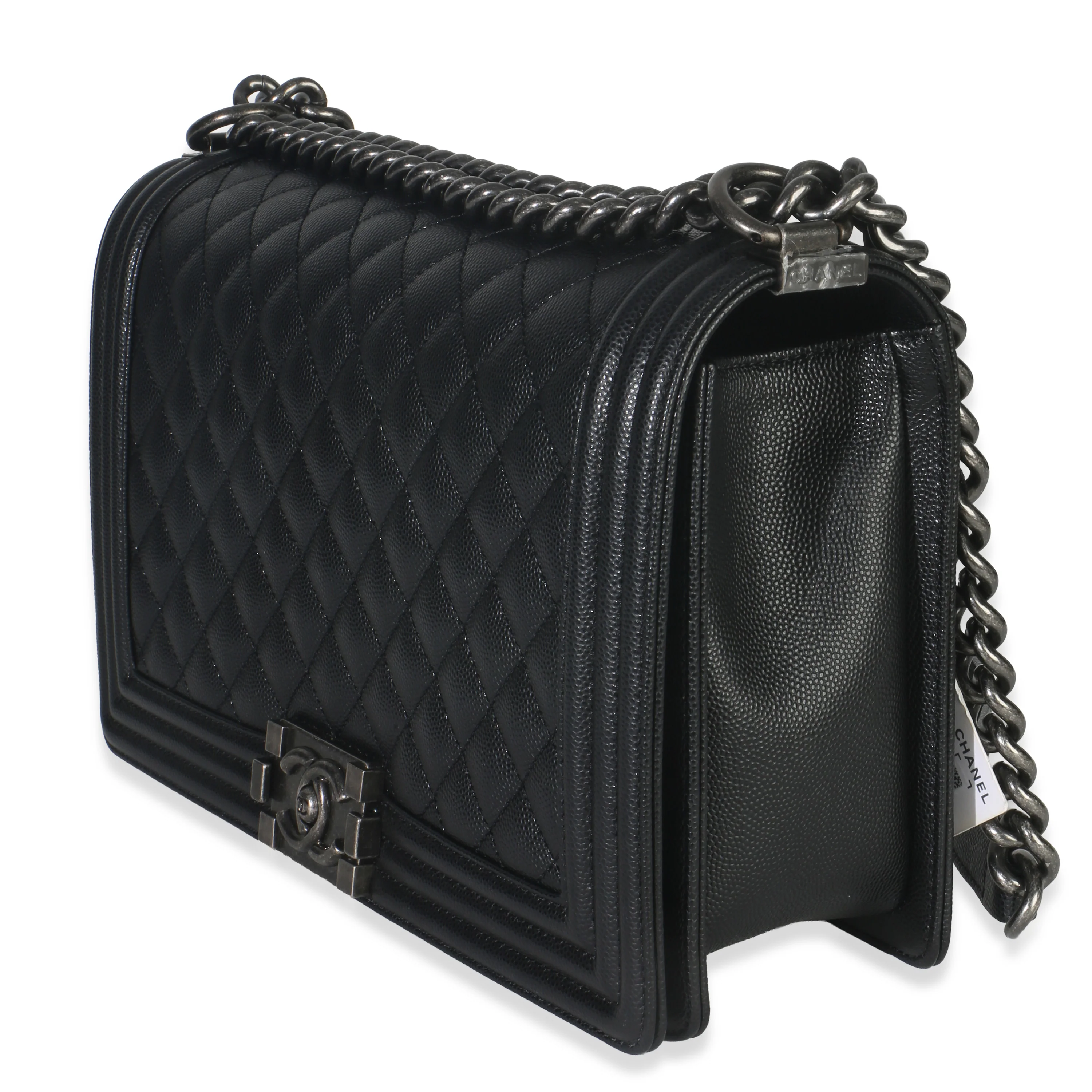 Black Quilted Caviar Large Boy Handbag - Image 2
