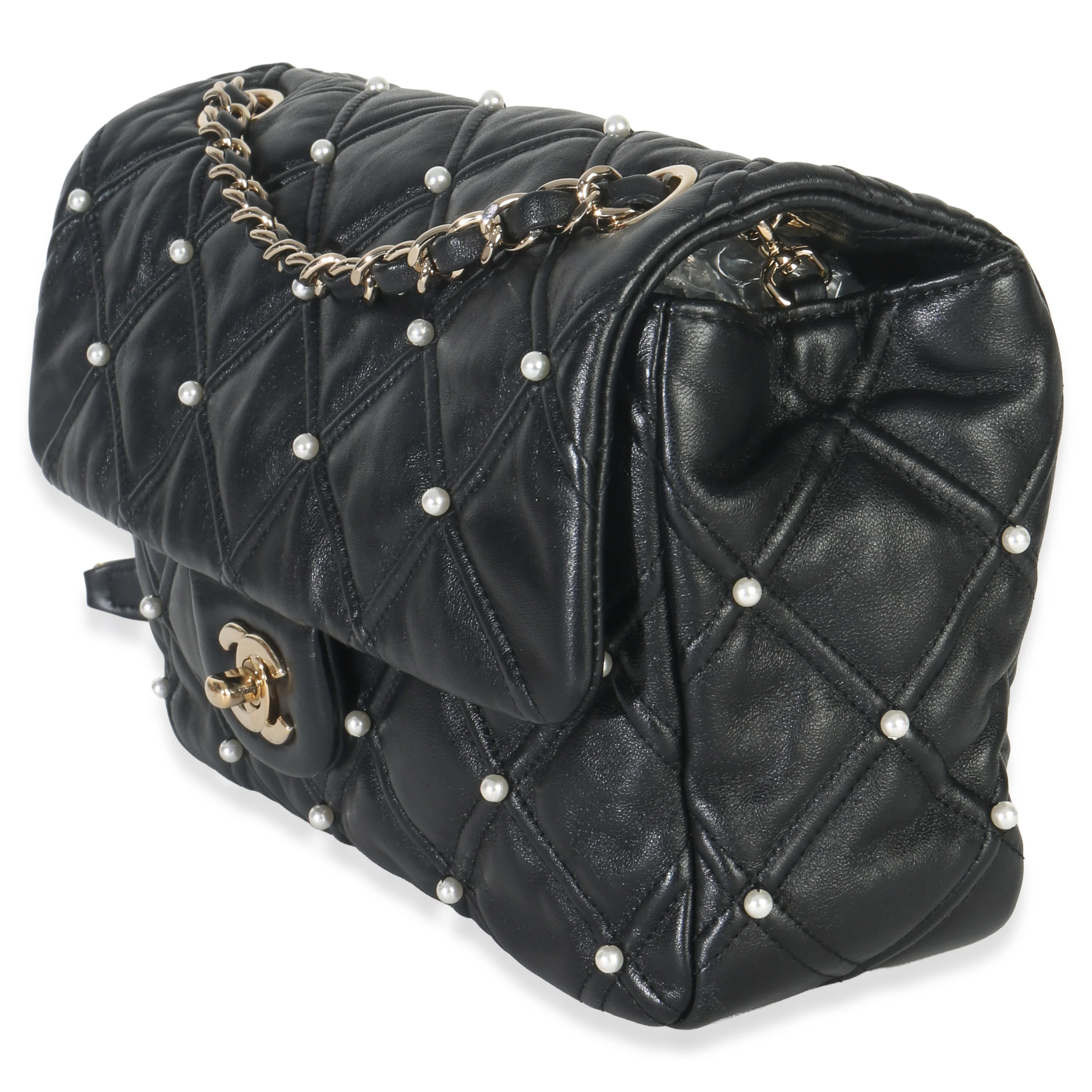 Black Pearl Studded Lambskin Medium CC Flap Bag - Image 2
