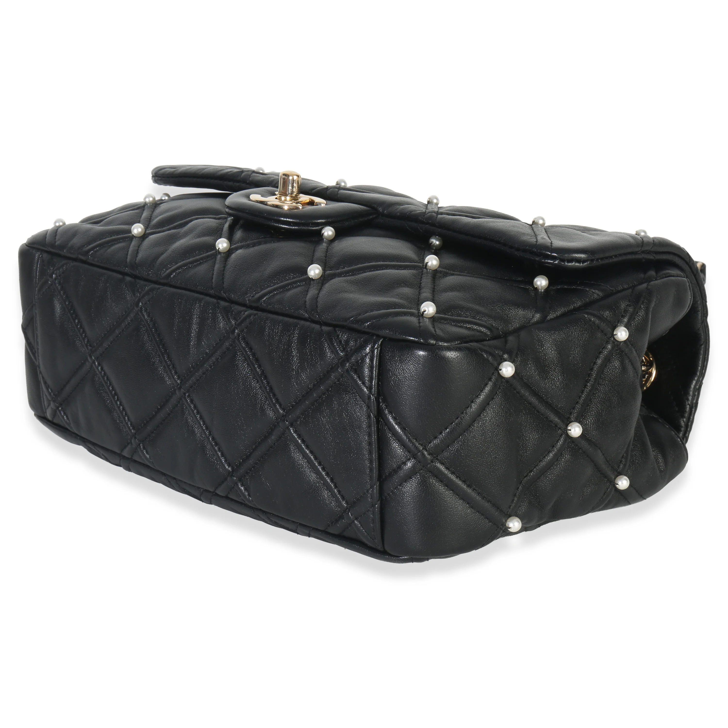 Black Pearl Studded Lambskin Medium CC Flap Bag - Image 7