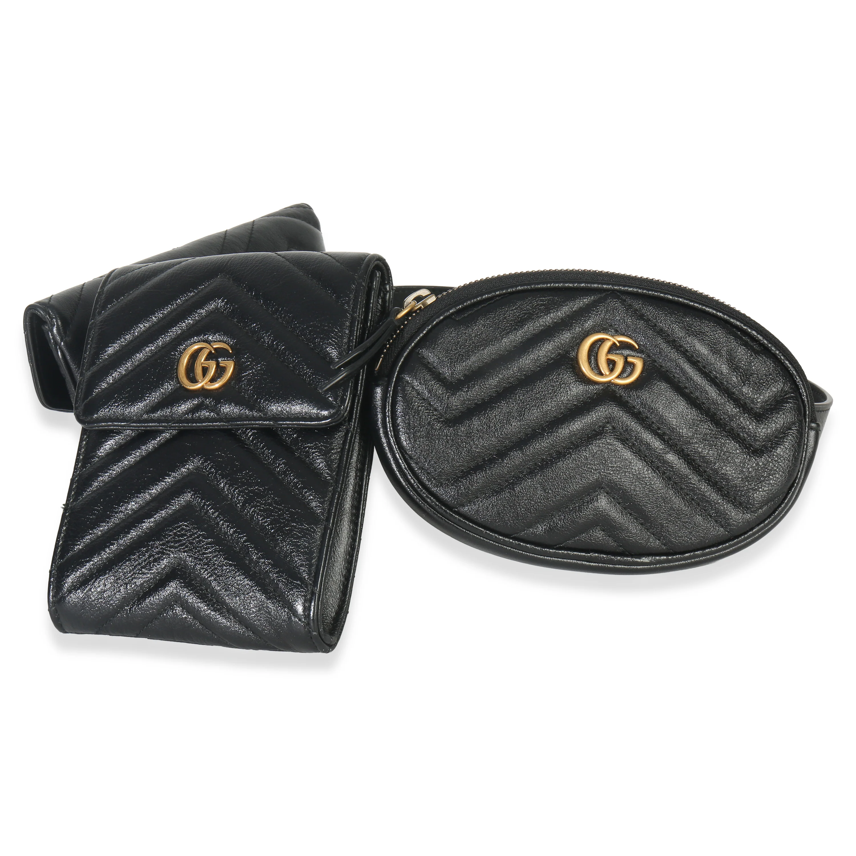Black Matelasse Calfskin GG Marmont Triple Pouch Belt Bag - Image 2