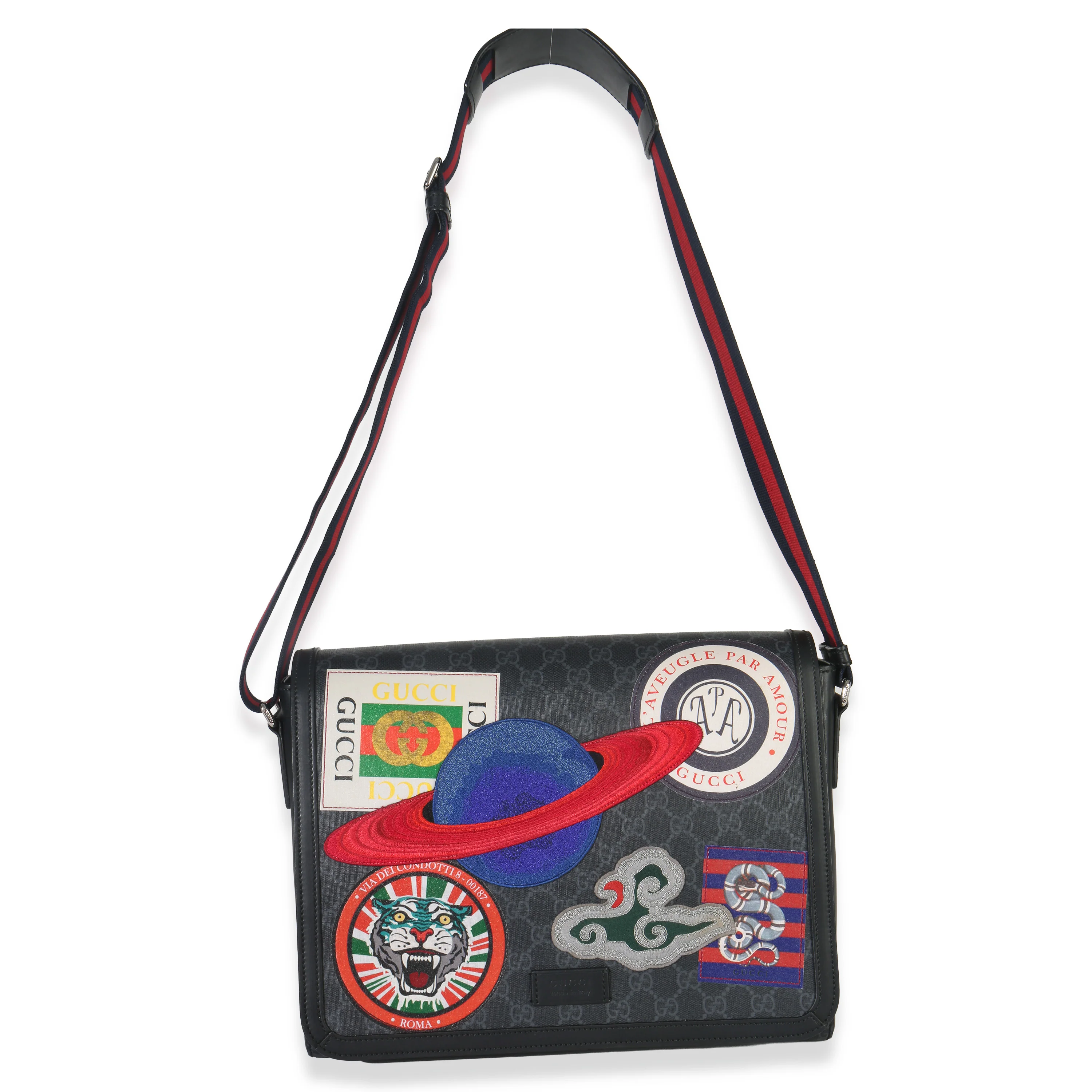 Black GG Supreme Canvas Night Courrier Flap Messenger Bag - Image 8
