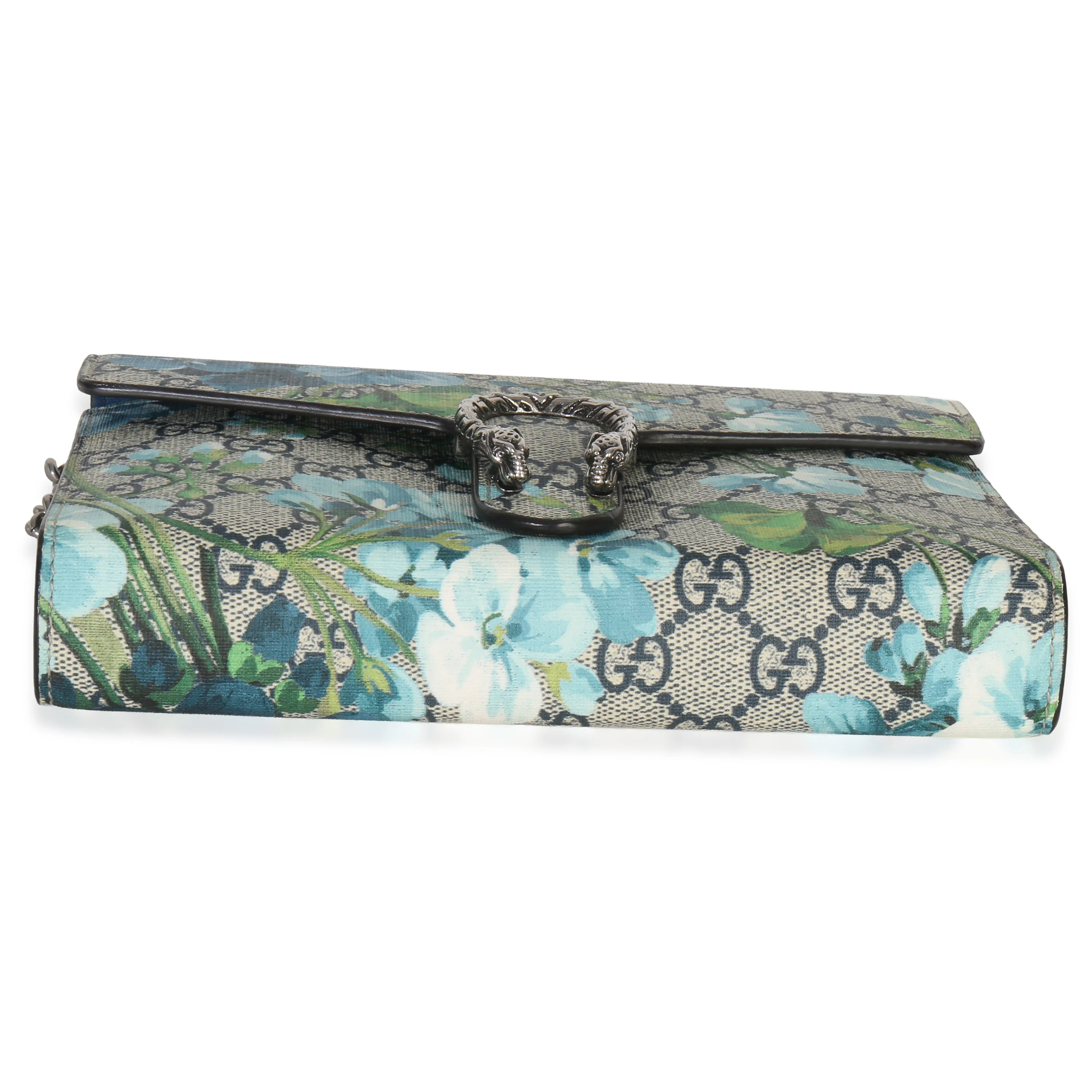 Blue Beige GG Supreme Canvas Blooms Dionysus Chain Wallet - Image 5