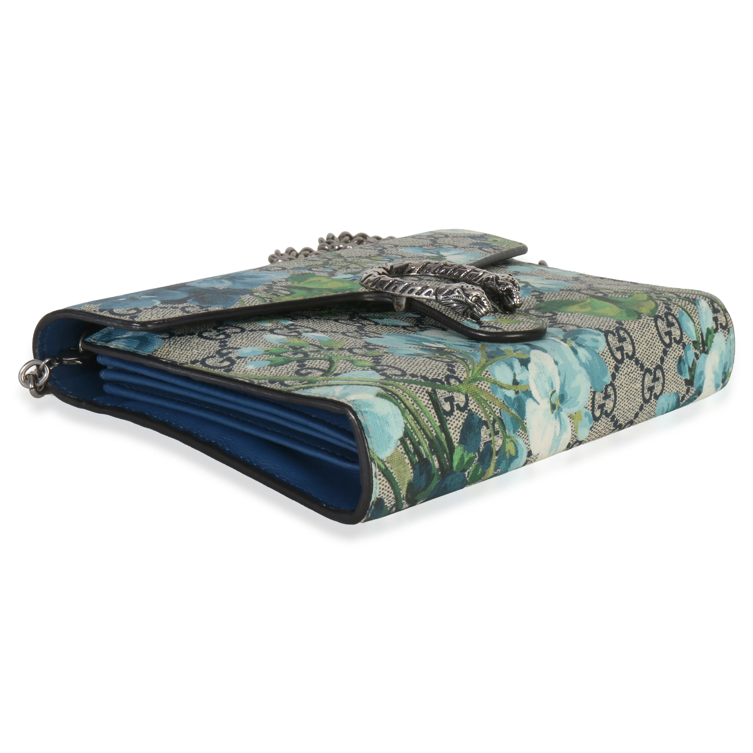 Blue Beige GG Supreme Canvas Blooms Dionysus Chain Wallet - Image 6