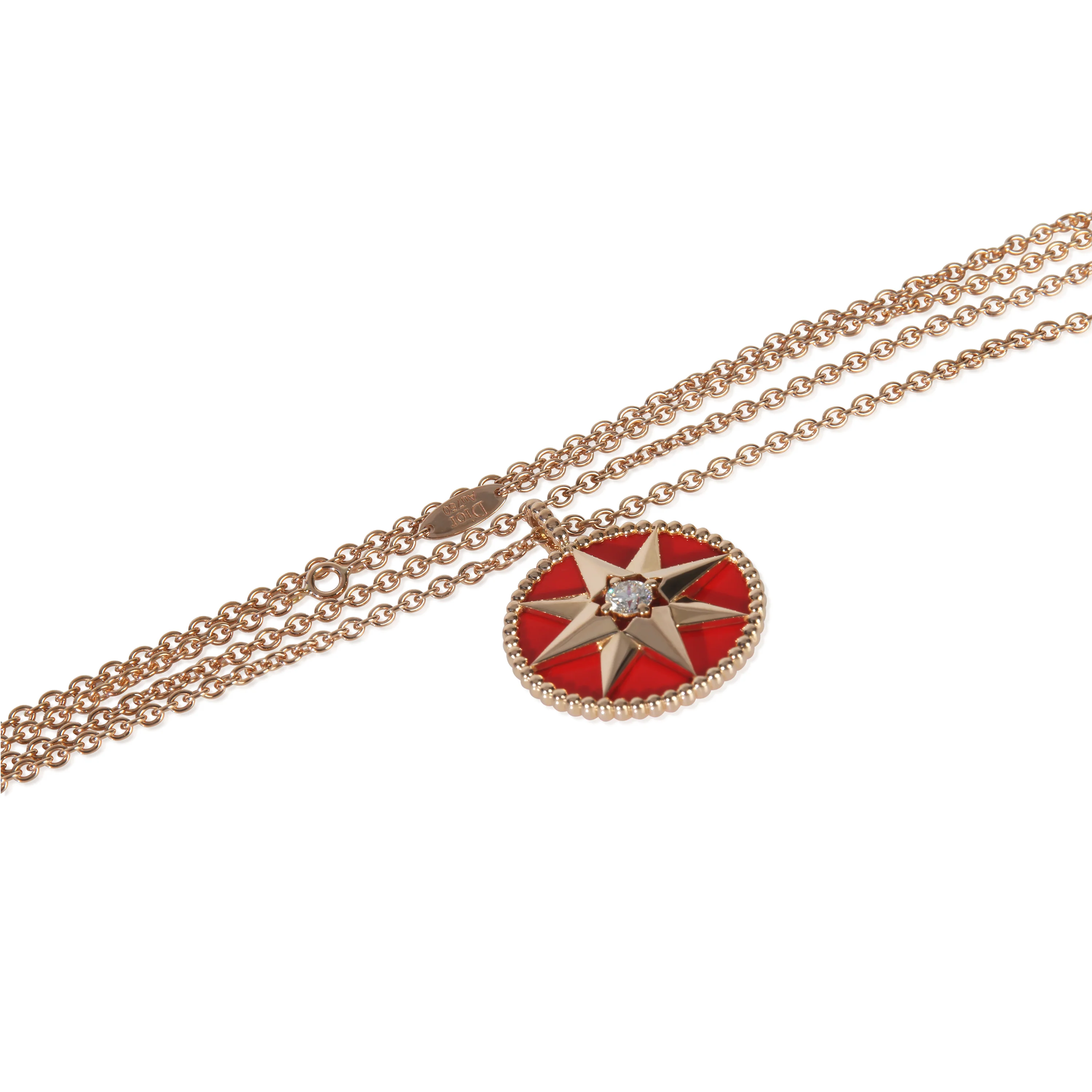 Rose Gold Carnelian & Diamond Medium Model Rose Des Vents Pendant - Image 3