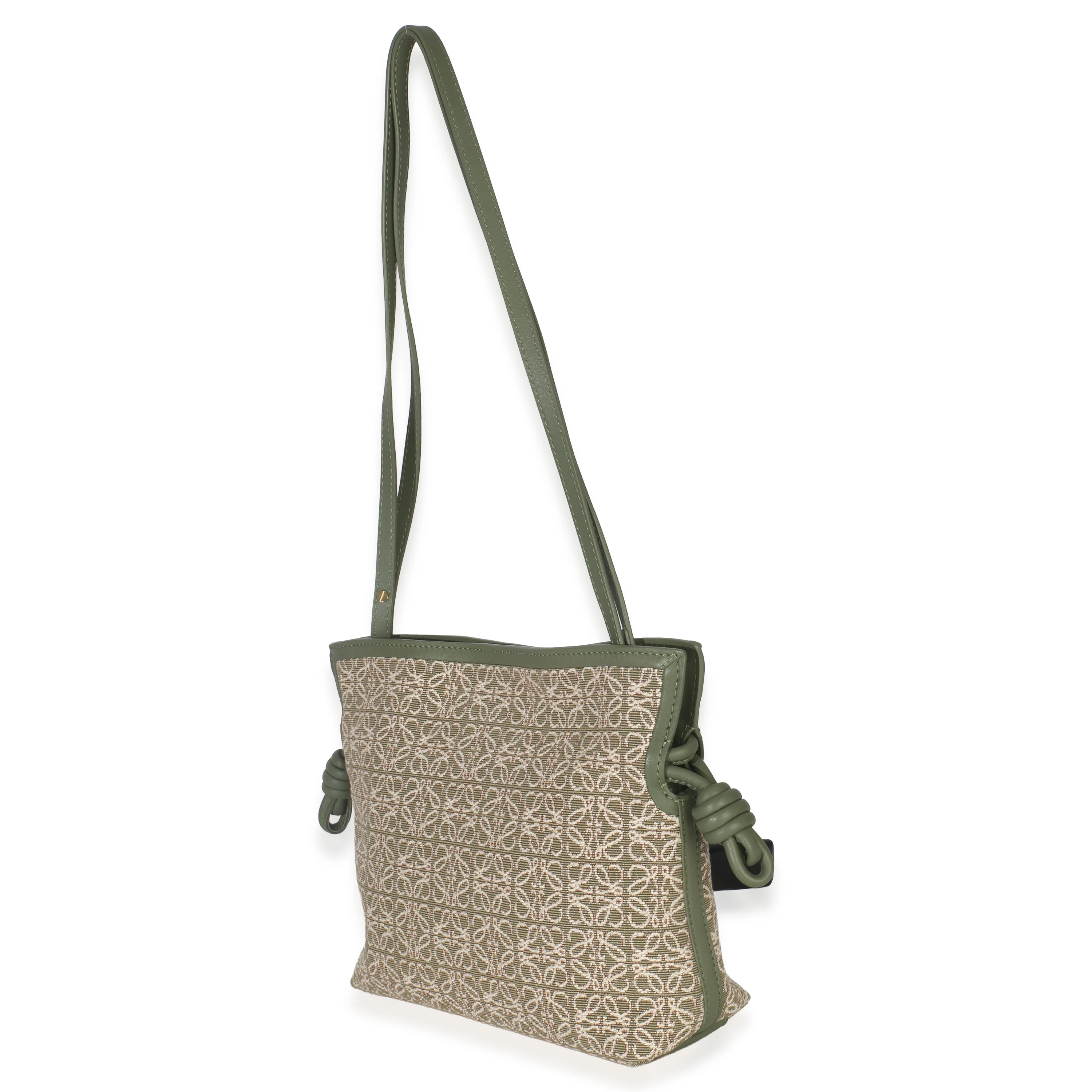 Vintage Khaki Jacquard Anagram Calfskin Mini Flamenco Knot Clutch - Image 2