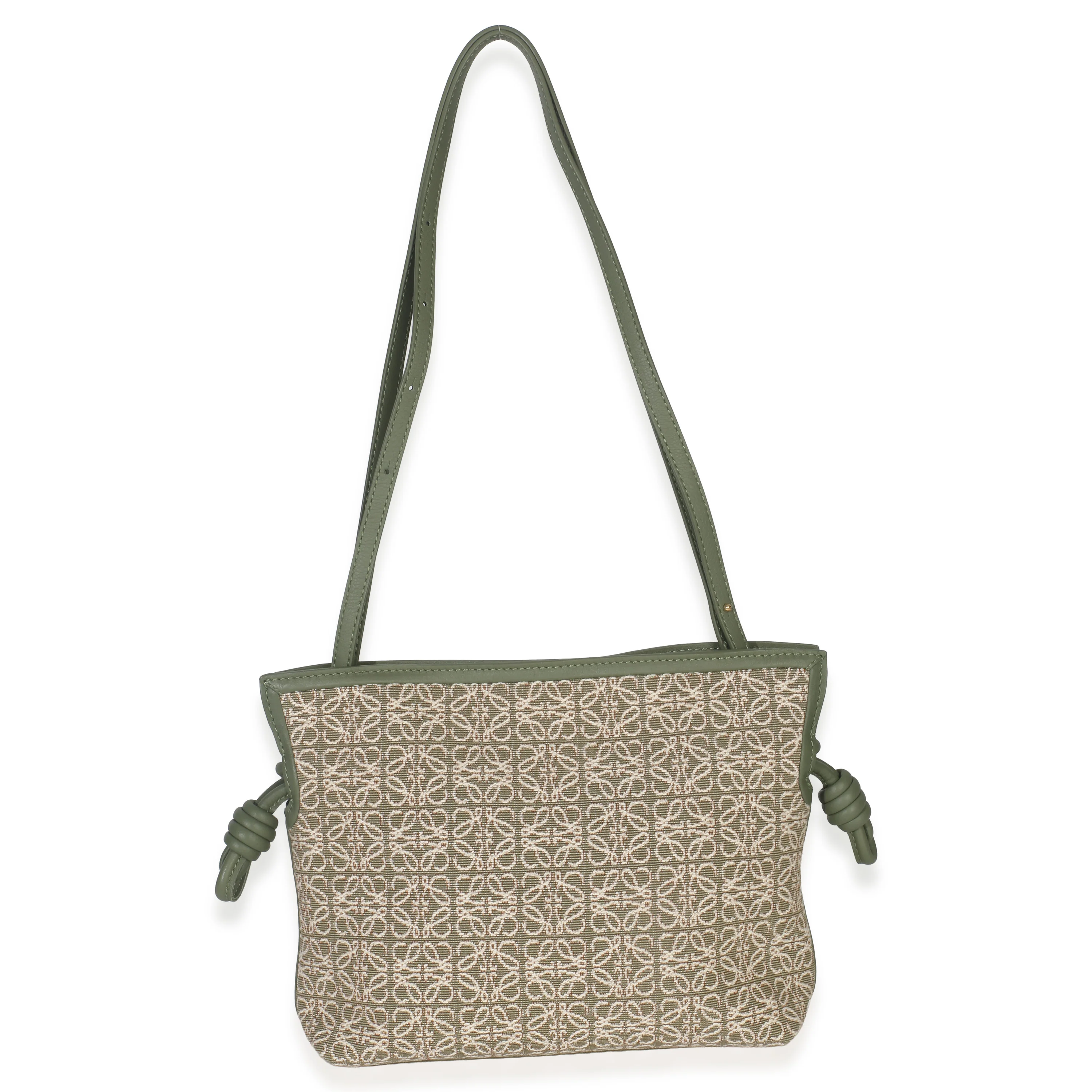 Vintage Khaki Jacquard Anagram Calfskin Mini Flamenco Knot Clutch - Image 3