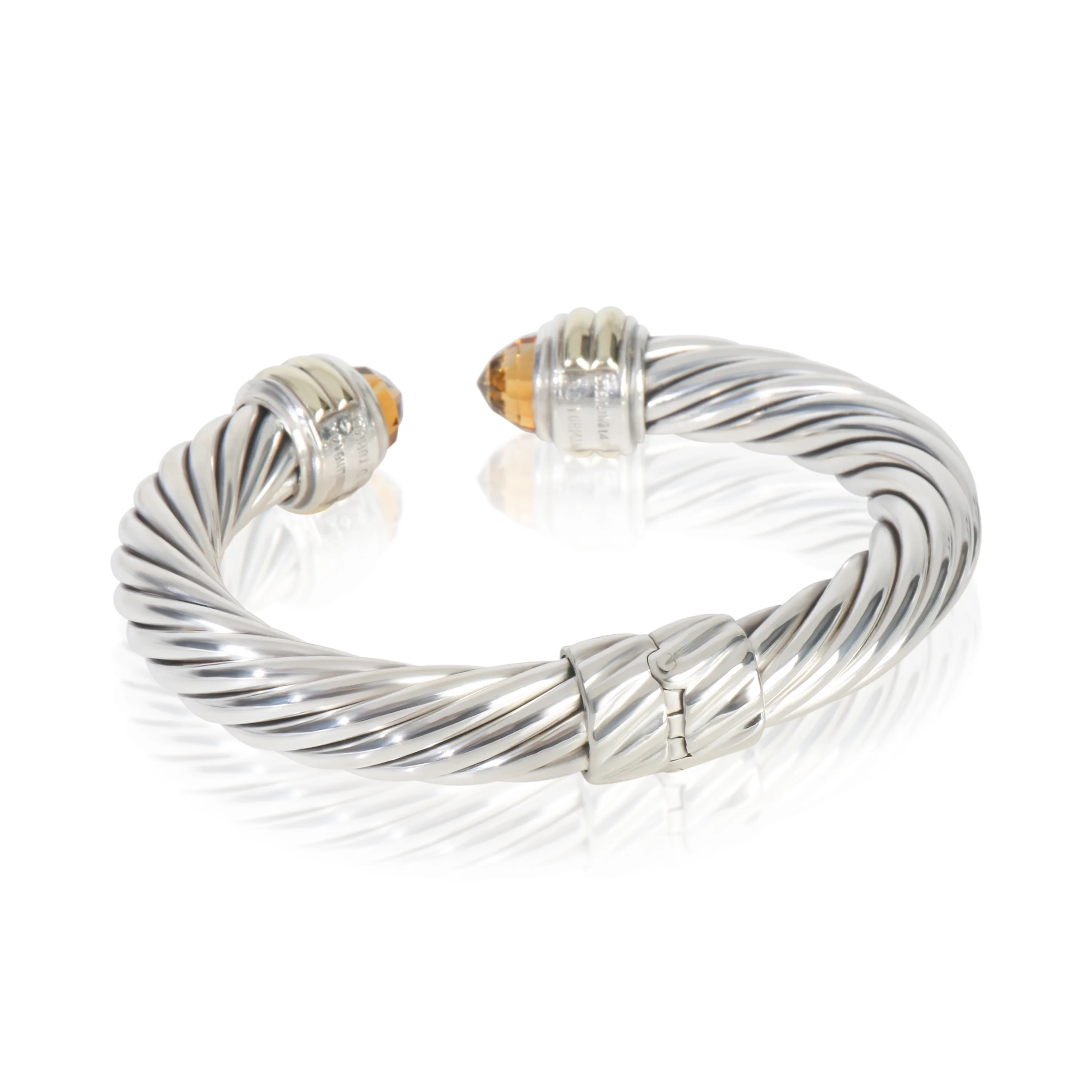 Yellow Gold & Sterling Silver Citrine Hinged Cable Bracelet - Image 3