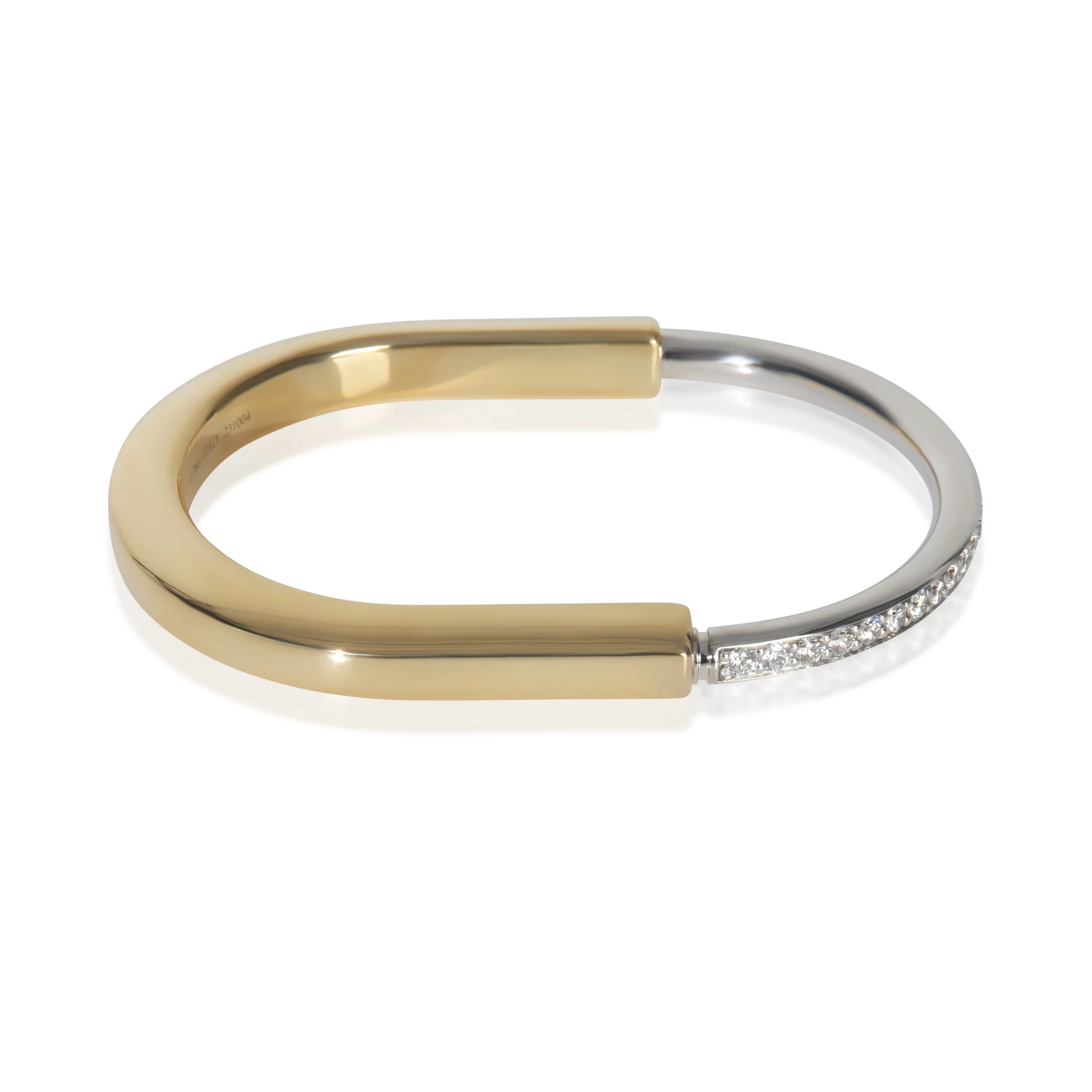 White Gold & Yellow Gold Diamond Lock Bracelet, Size Small - Image 3