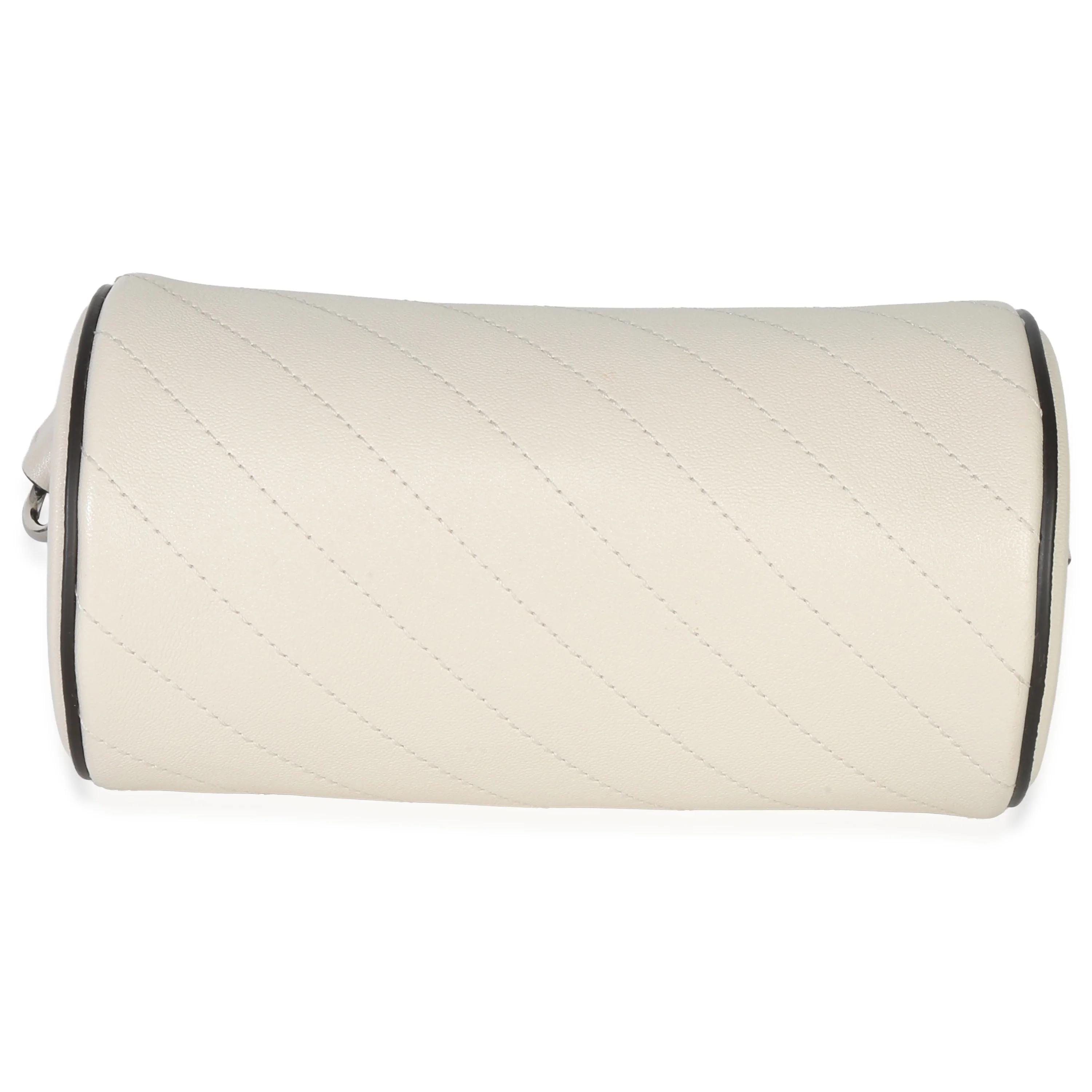 White Diagonal Quilted Calfskin Mini Blondie Barrel Bag - Image 5