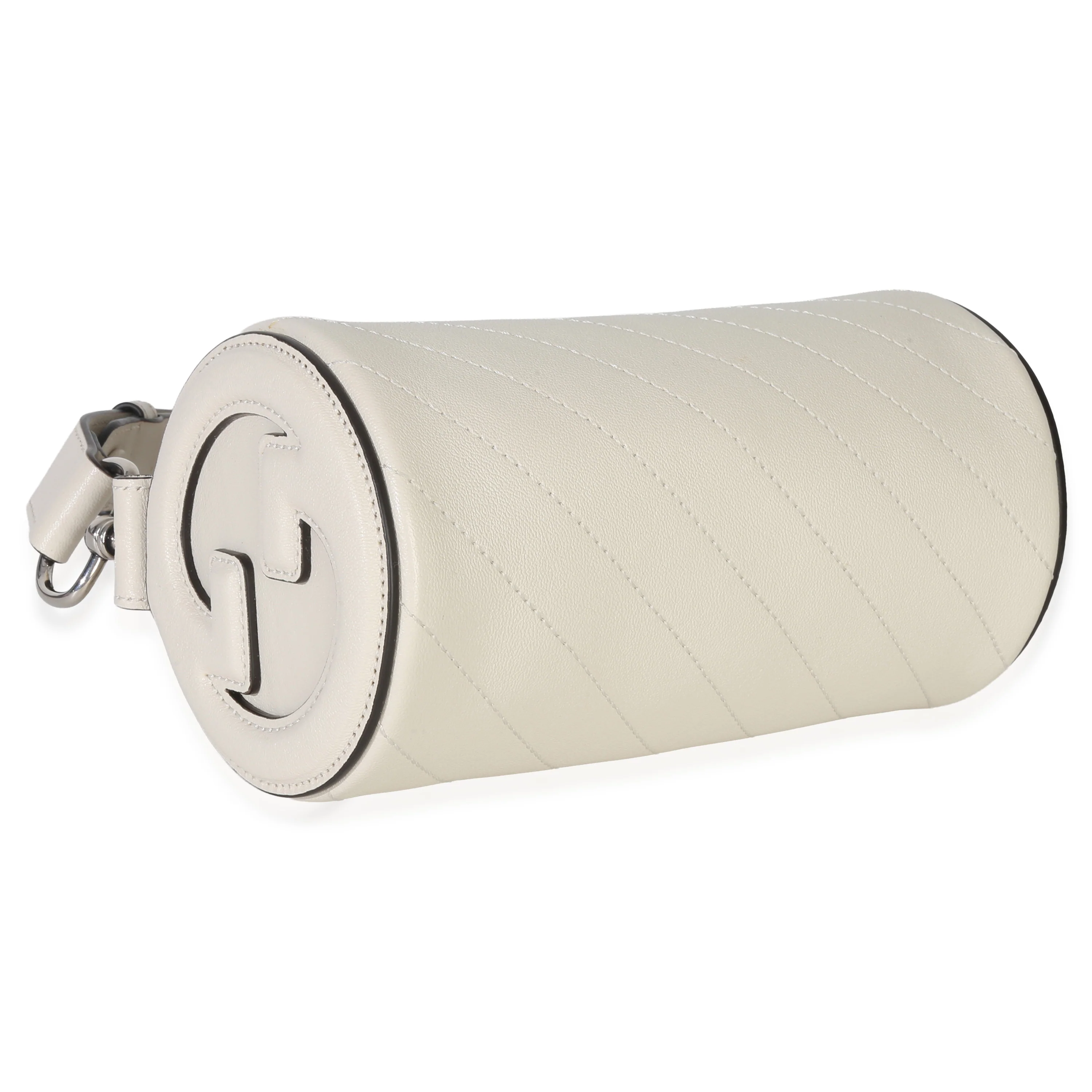 White Diagonal Quilted Calfskin Mini Blondie Barrel Bag - Image 6
