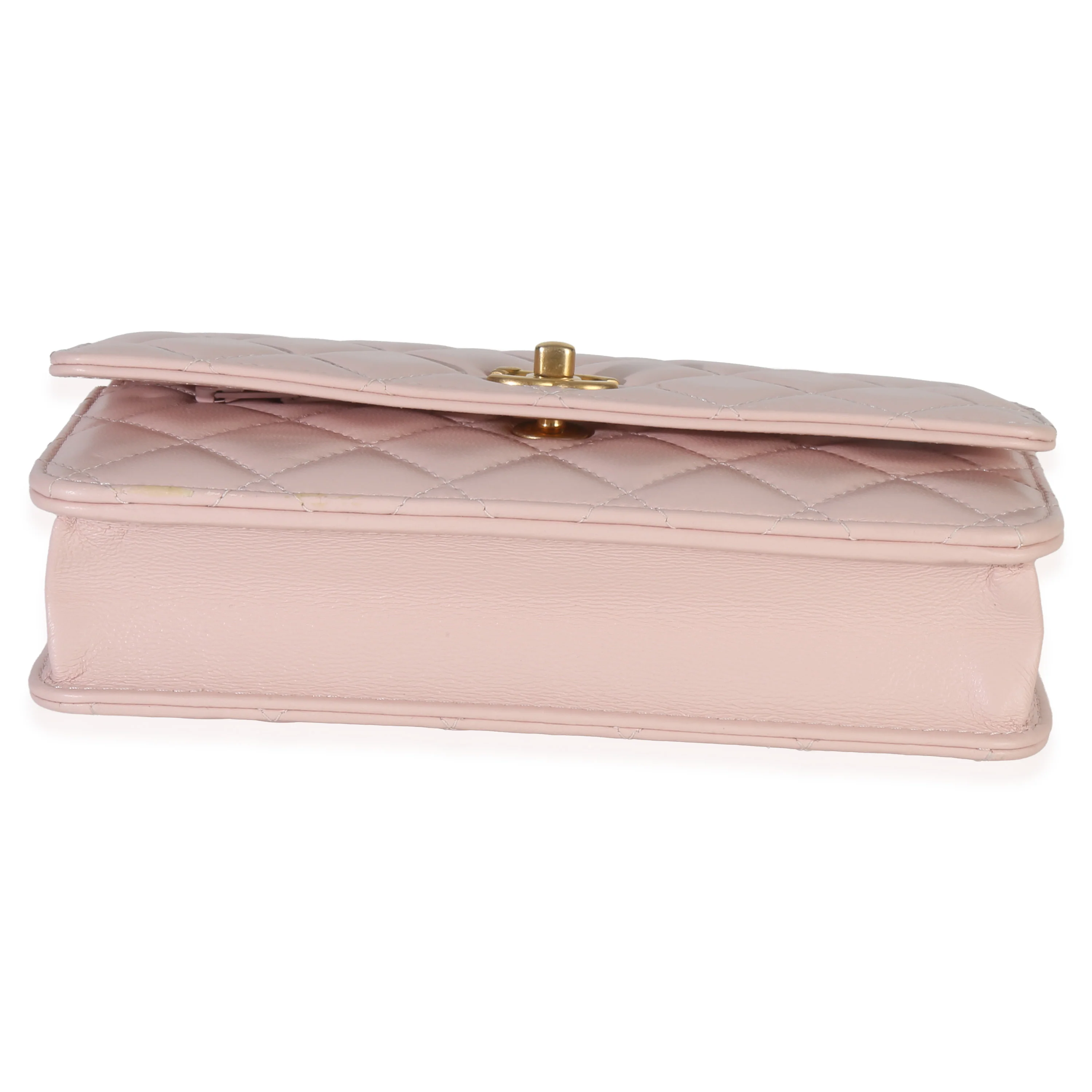 Pink Quilted Lambskin CC Pearl Crush Wallet On Chain - Image 5