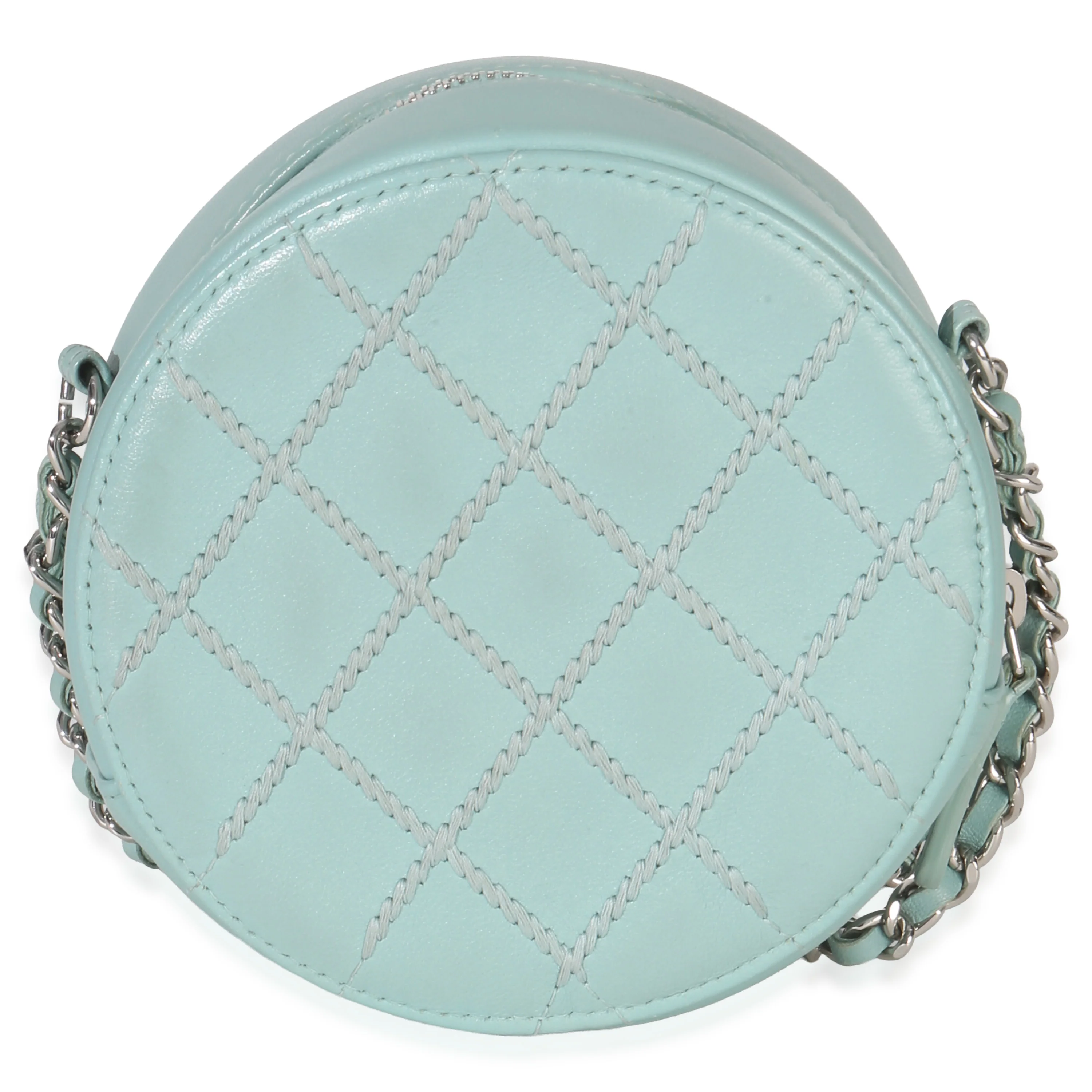 Teal Ultimate Stitch Lambskin Round Clutch On Chain - Image 4