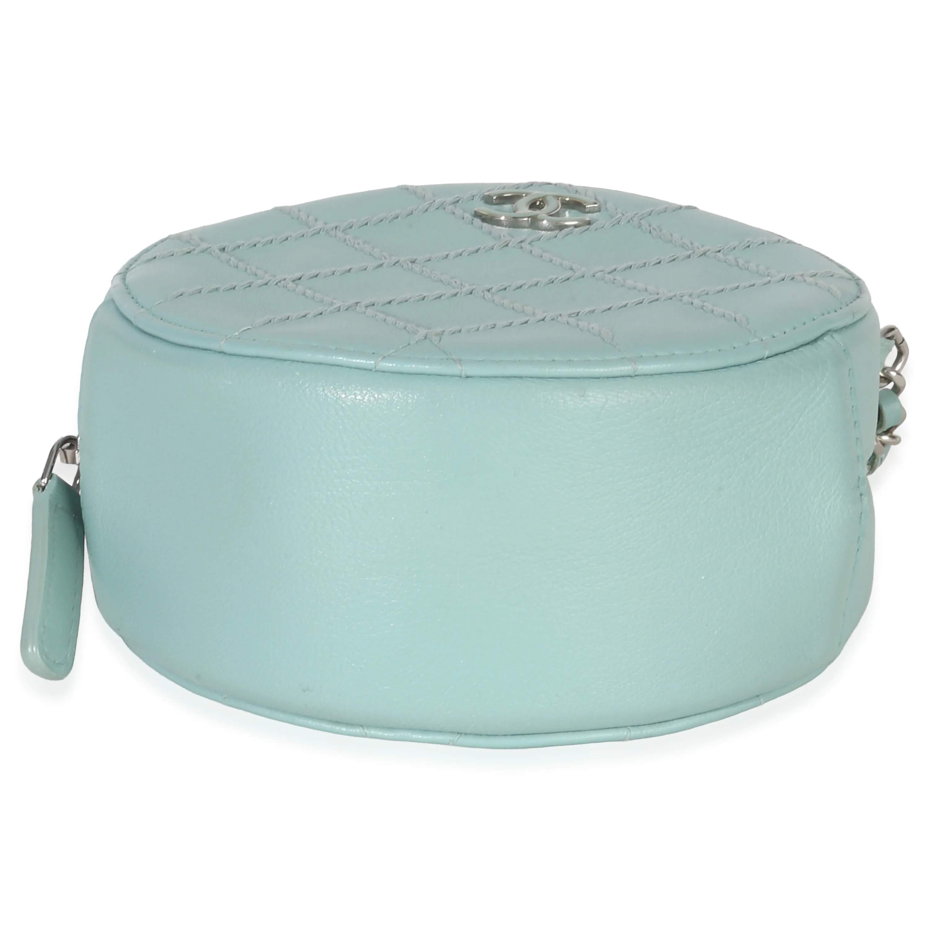 Teal Ultimate Stitch Lambskin Round Clutch On Chain - Image 5